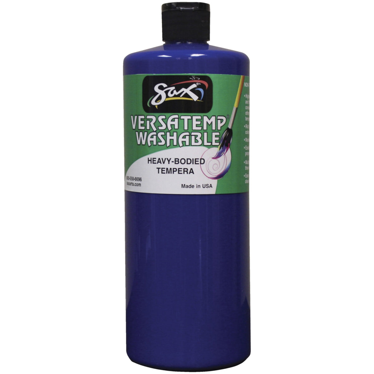Sax Washable Versatemp Heavy Bodied Tempera Paint, Primary Blue, Quart