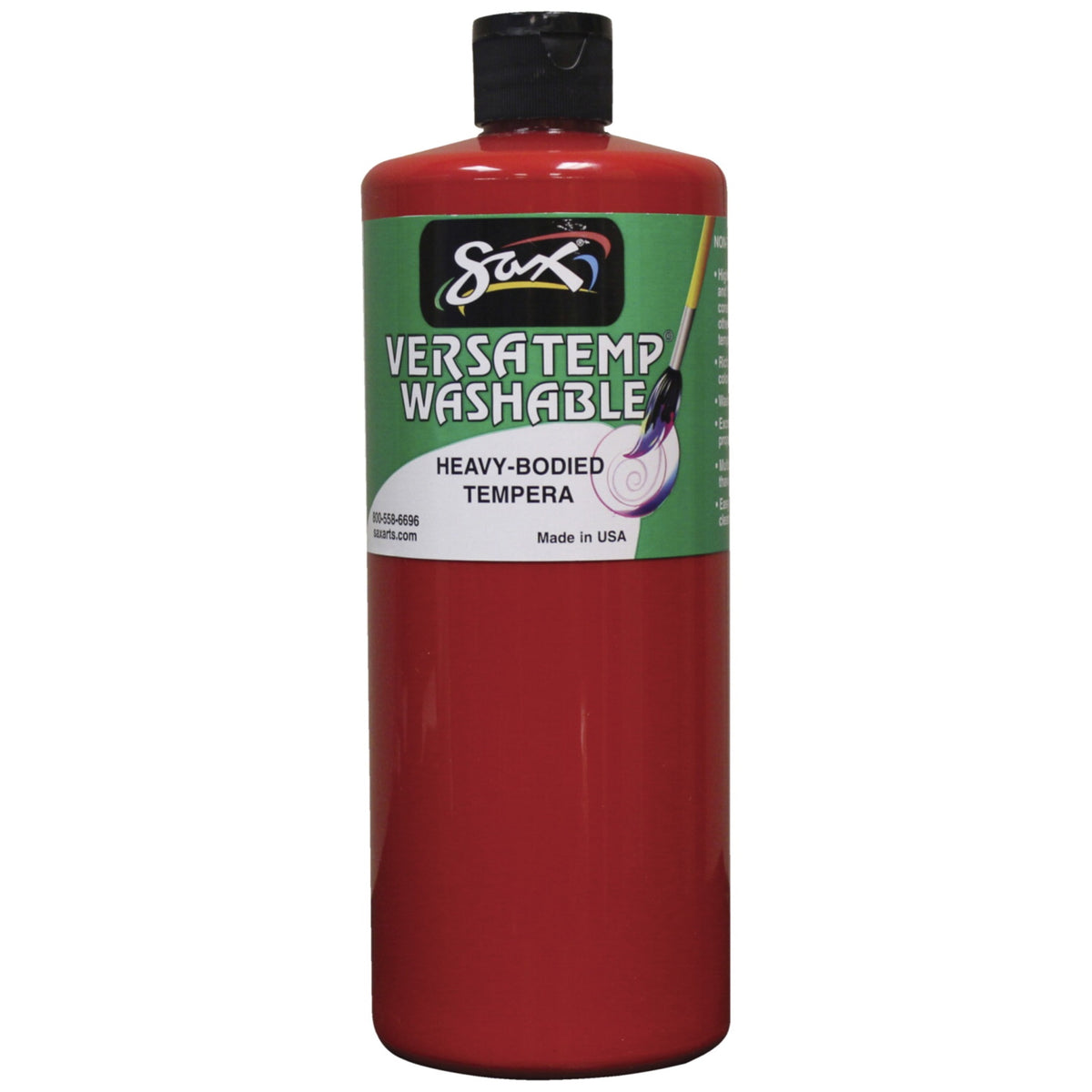 Sax Versatemp Washable Heavy Bodied Tempera Paint, Primary Red, Quart