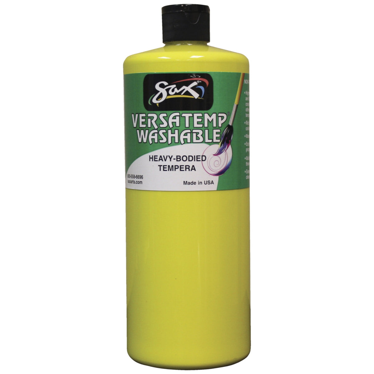Sax Washable Versatemp Heavy Bodied Tempera Paint, Primary Yellow, Quart