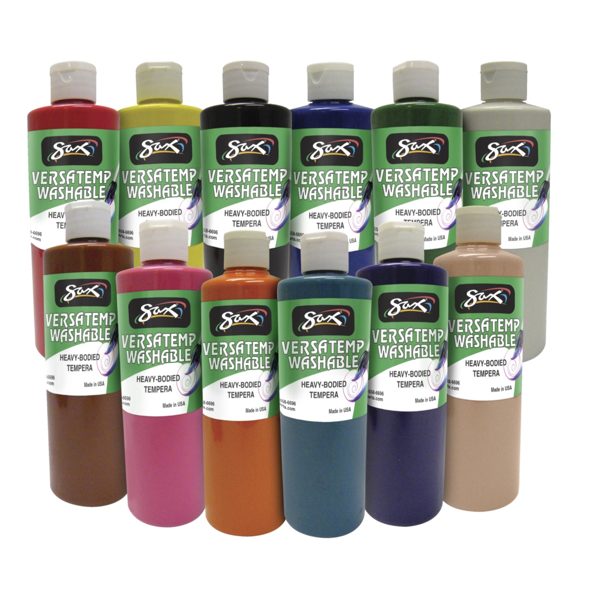 Sax Washable Versatemp Heavy Bodied Tempera Paints, Assorted Colors, Pint Set Of 12