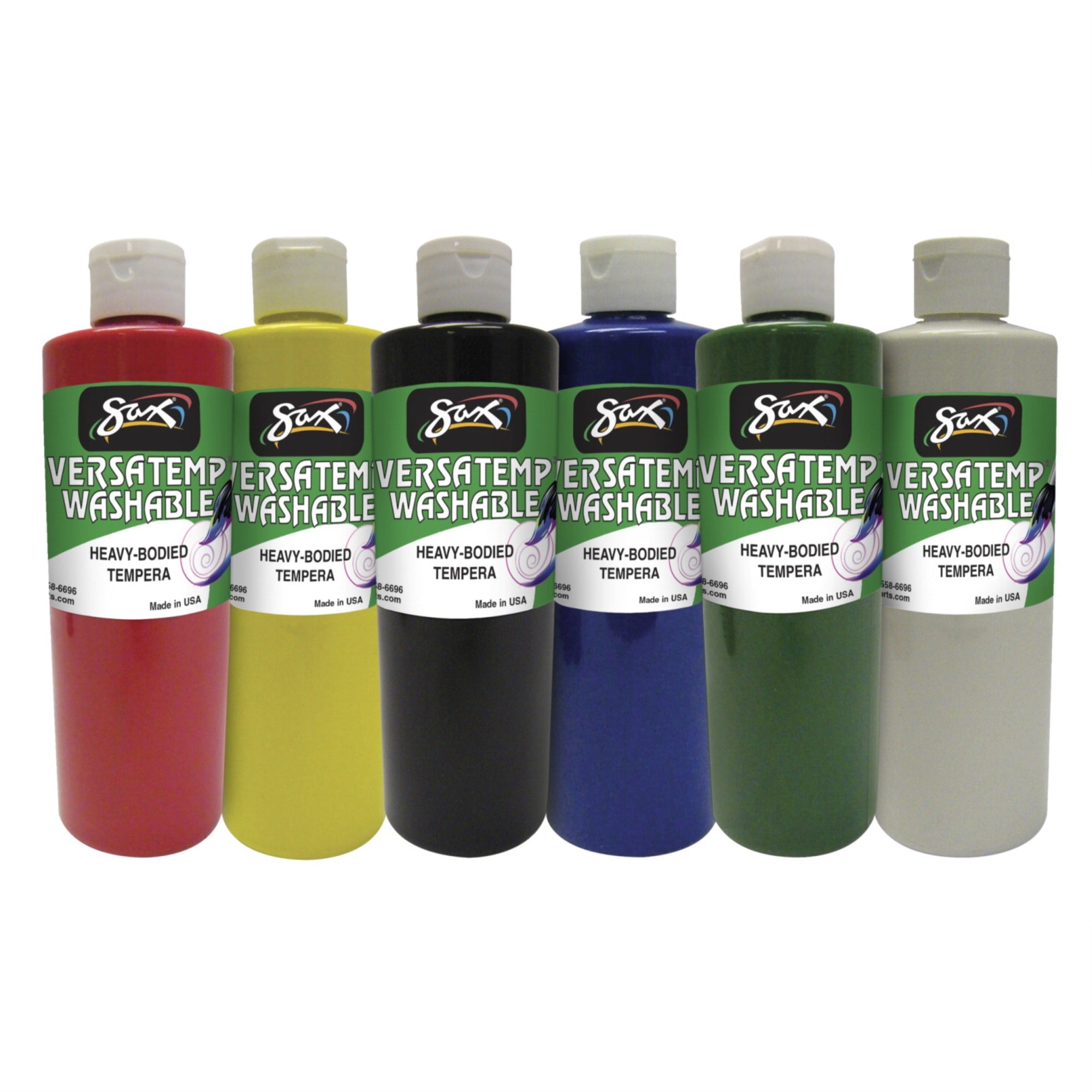 Sax Washable Versatemp Heavy Bodied Tempera Paints, Assorted Colors, Quart Set Of 6