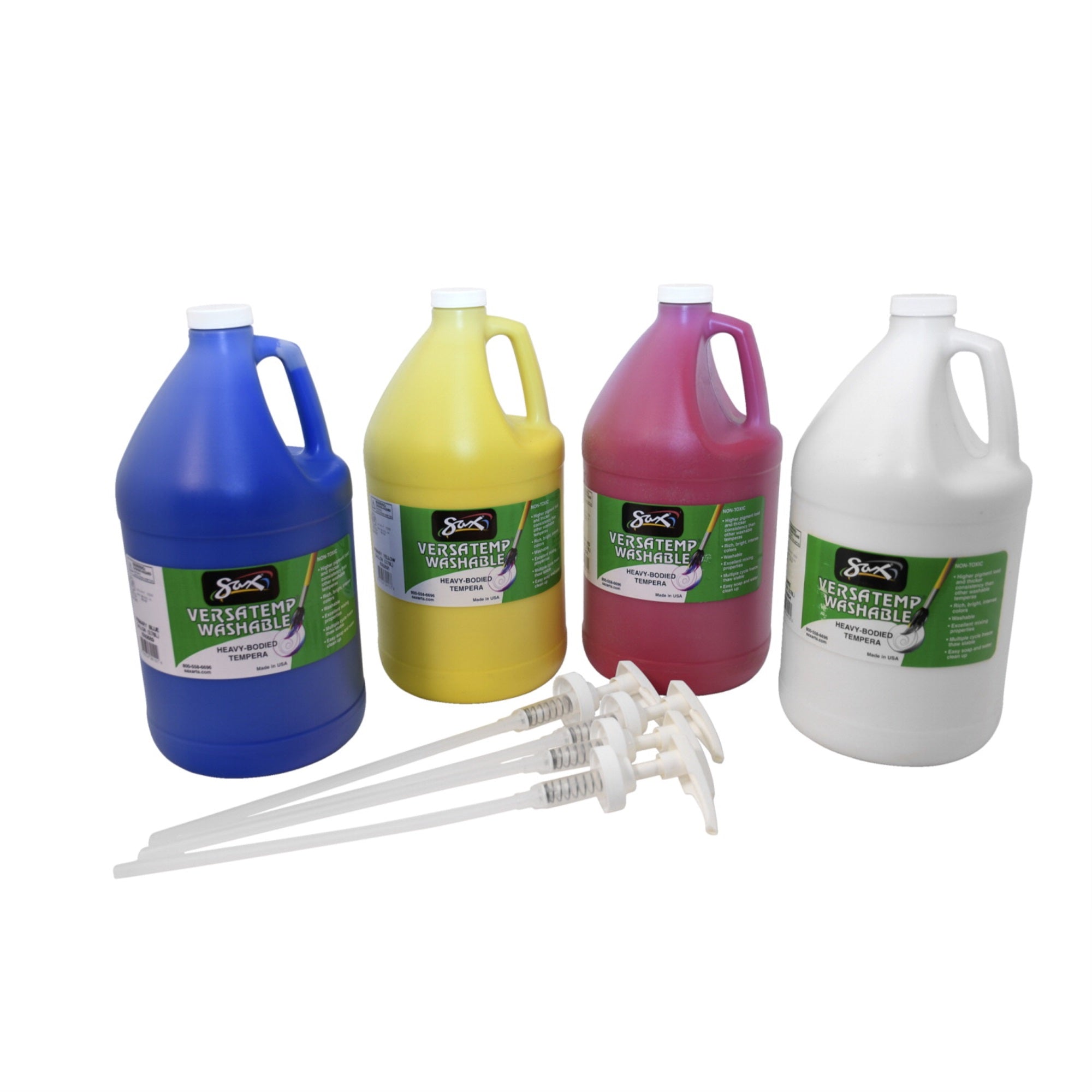 Sax Versatemp Washable Heavy Bodied Tempera With Pumps, Assorted Colors, Gallon Set Of 4