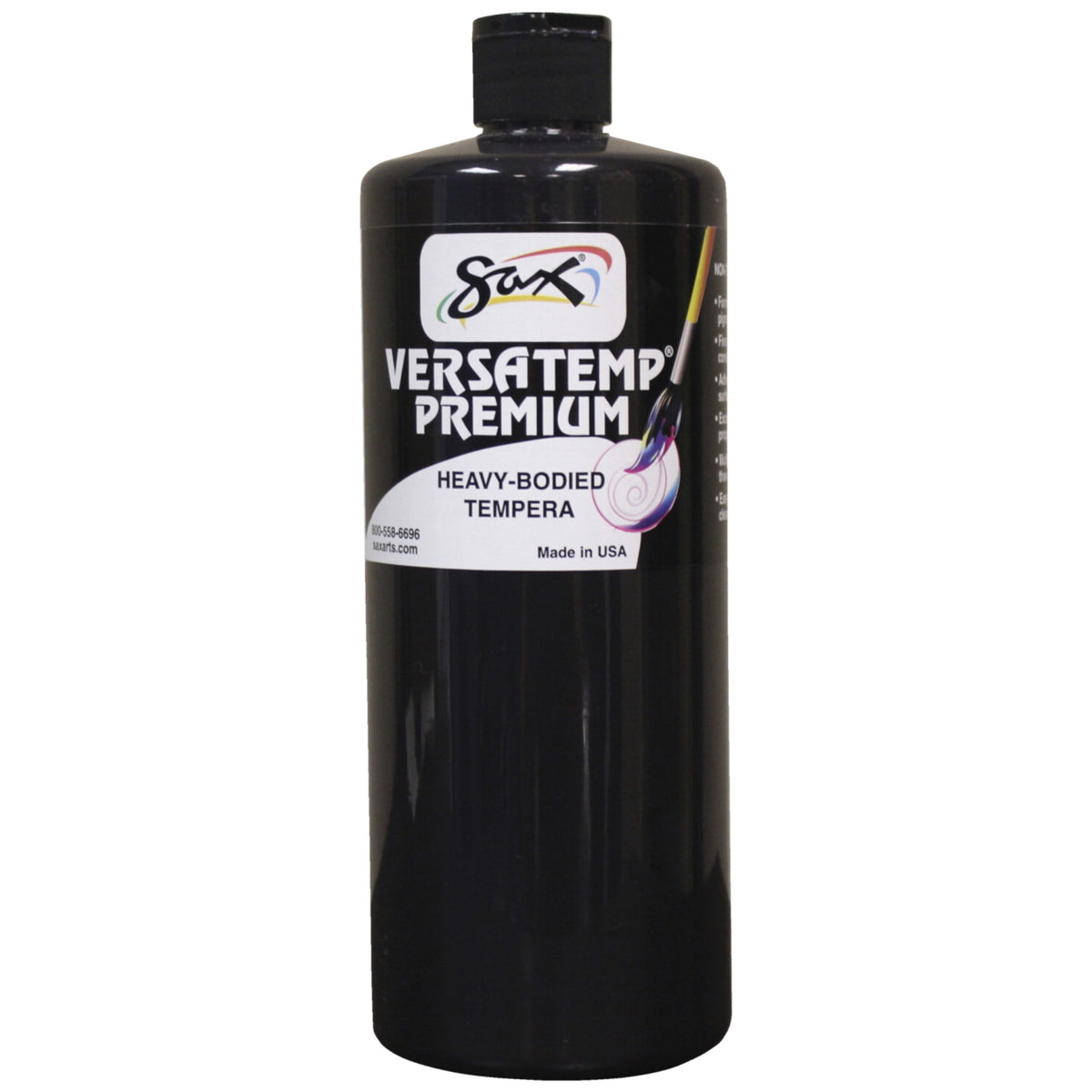 Sax Versatemp Premium Heavy-Bodied Tempera Paint, Black, Quart