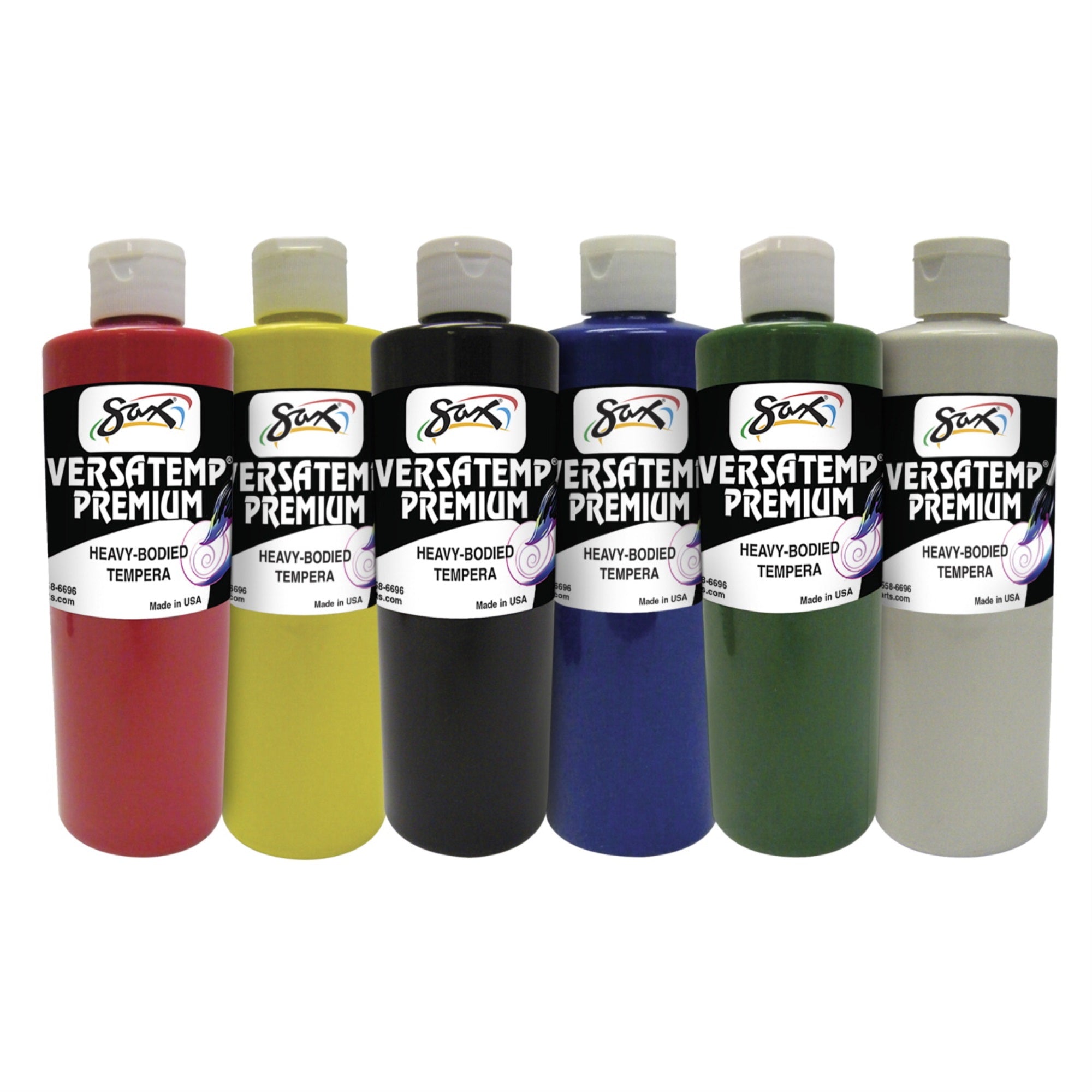 Sax Versatemp Premium Heavy-Bodied Tempera Paints, Assorted Colors, Pints, Set Of 6
