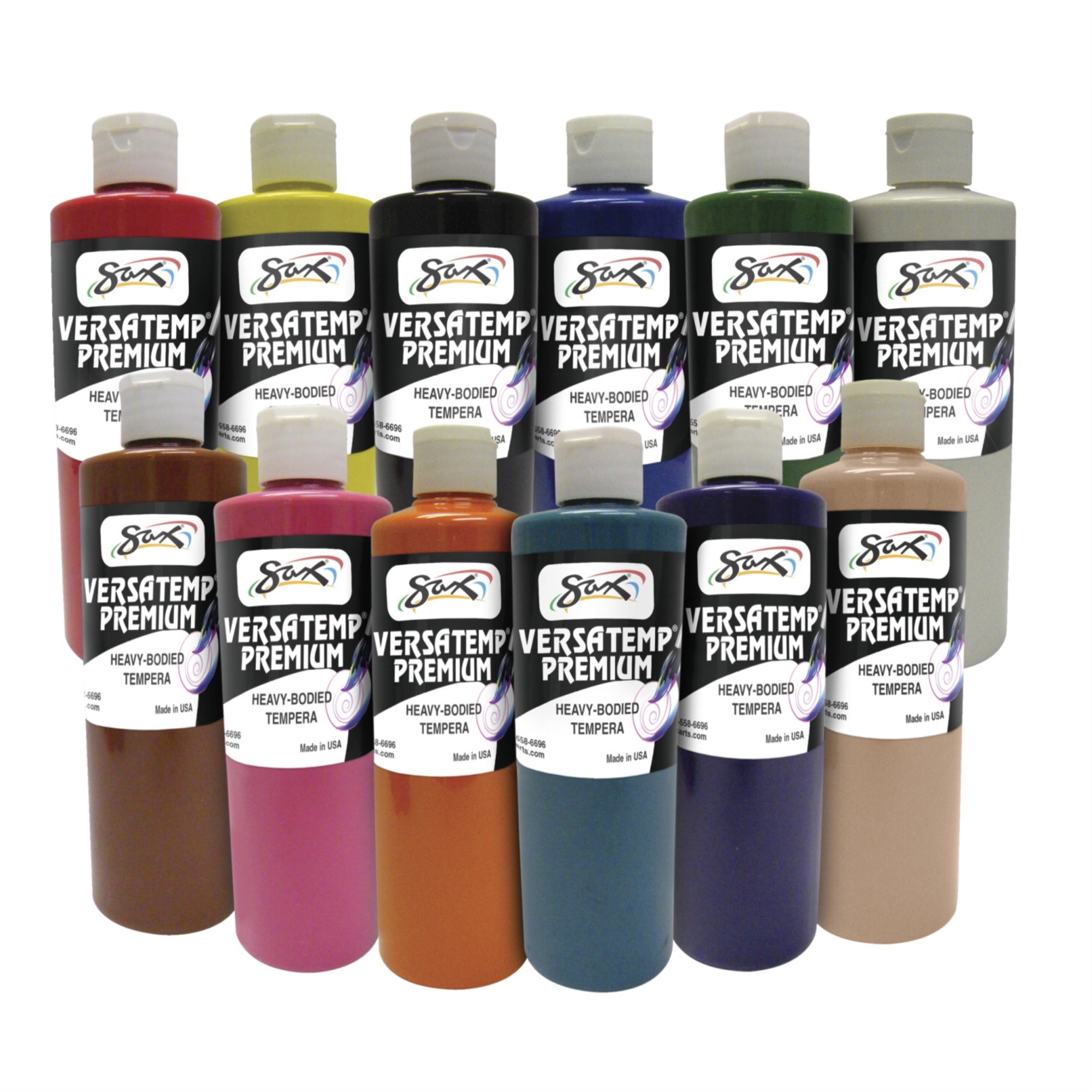 Sax Versatemp Premium Heavy-Bodied Tempera, Assorted Colors, Pints, Set Of 12