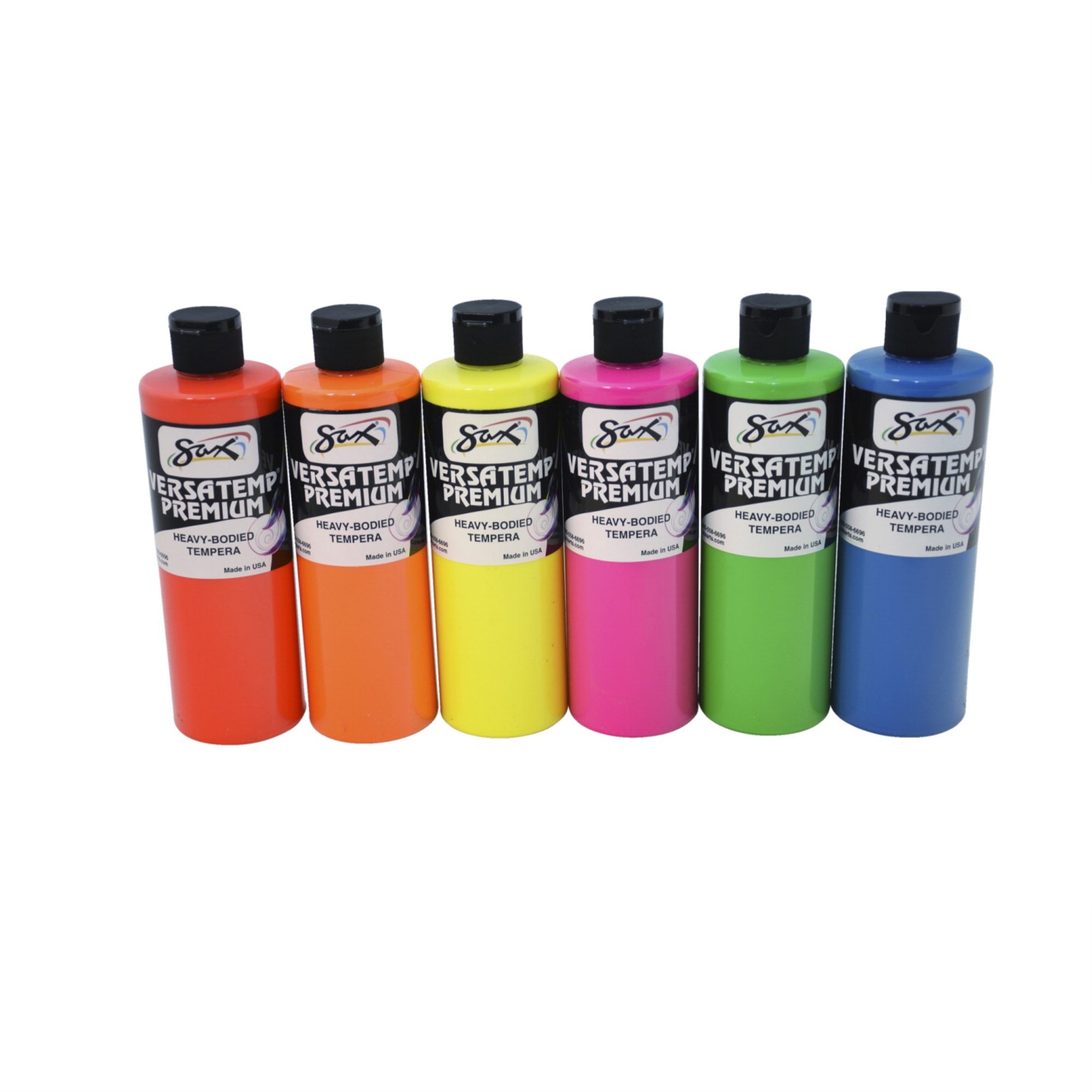Sax Versatemp Premium Tempera Paints, Assorted Fluorescents Colors, Pints, Set Of 6
