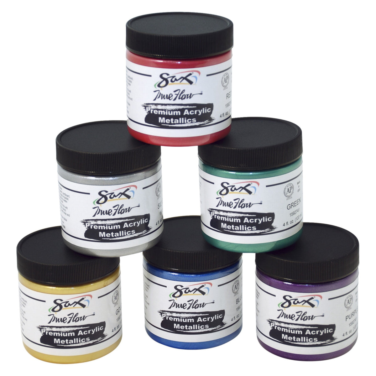 Sax Premium Heavy-Bodied Acrylic Metallics, 4 Ounce Jars, Set Of 6