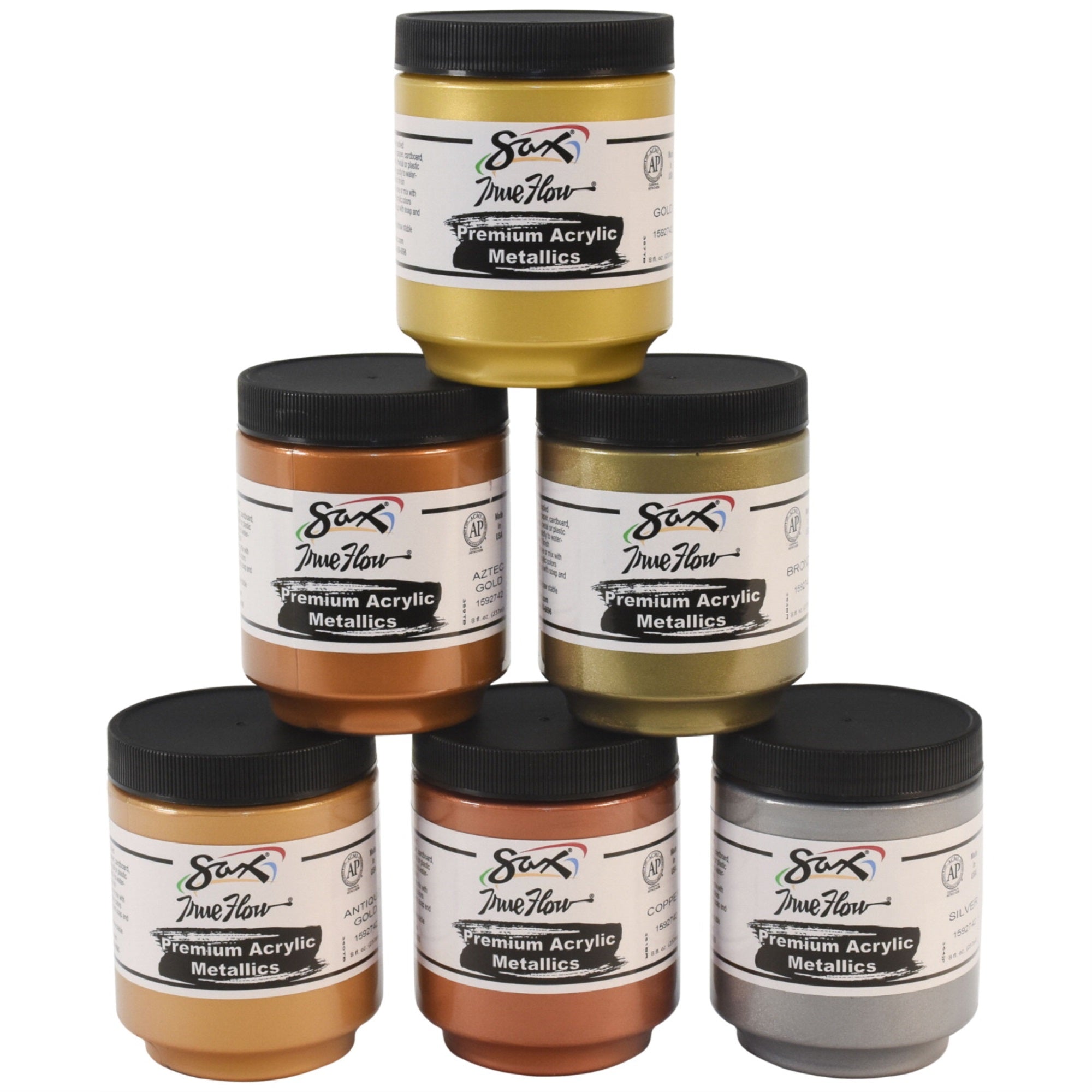 Sax Premium Heavy-Bodied Acrylic Metallics, 8 Ounce Jars, Set of 6