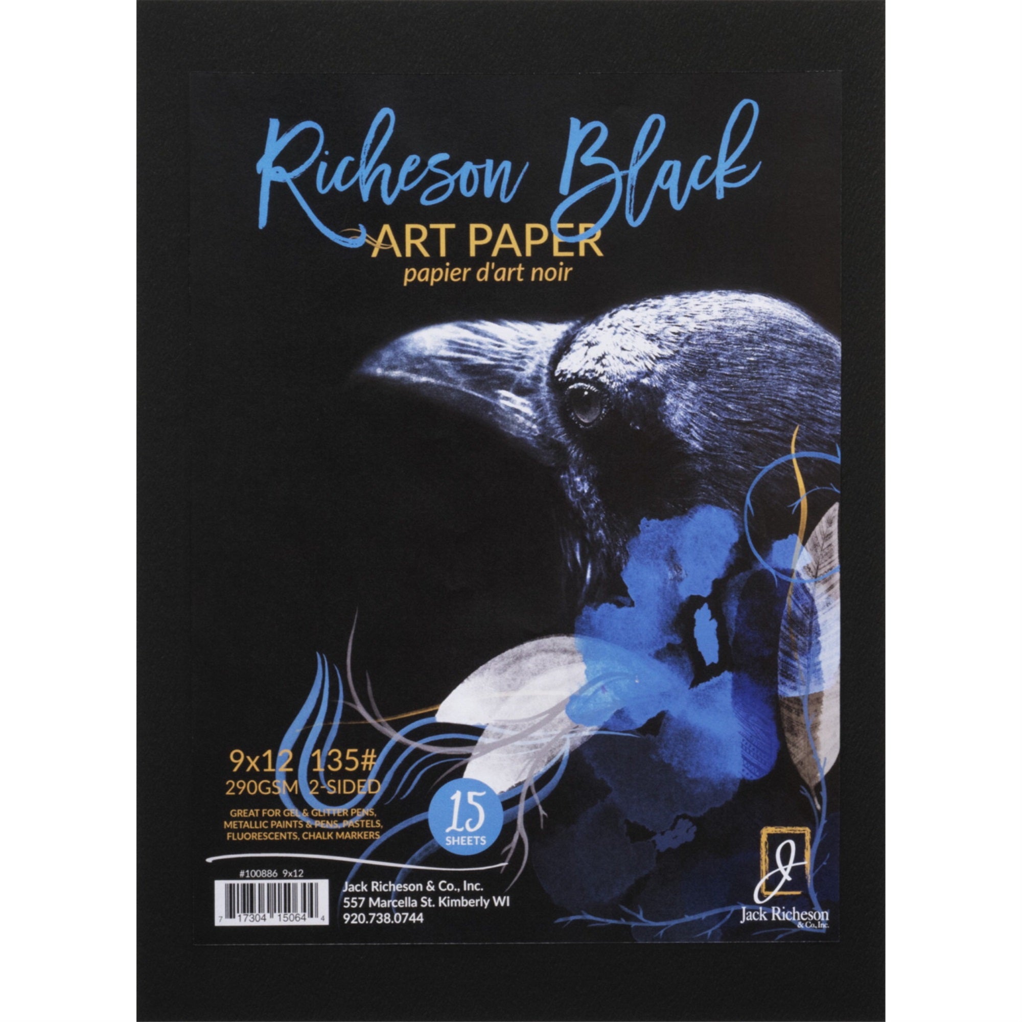 Jack Richeson Watercolor Paper, 9 X 12 Inches, 135 Lb, Black, 15 Sheets