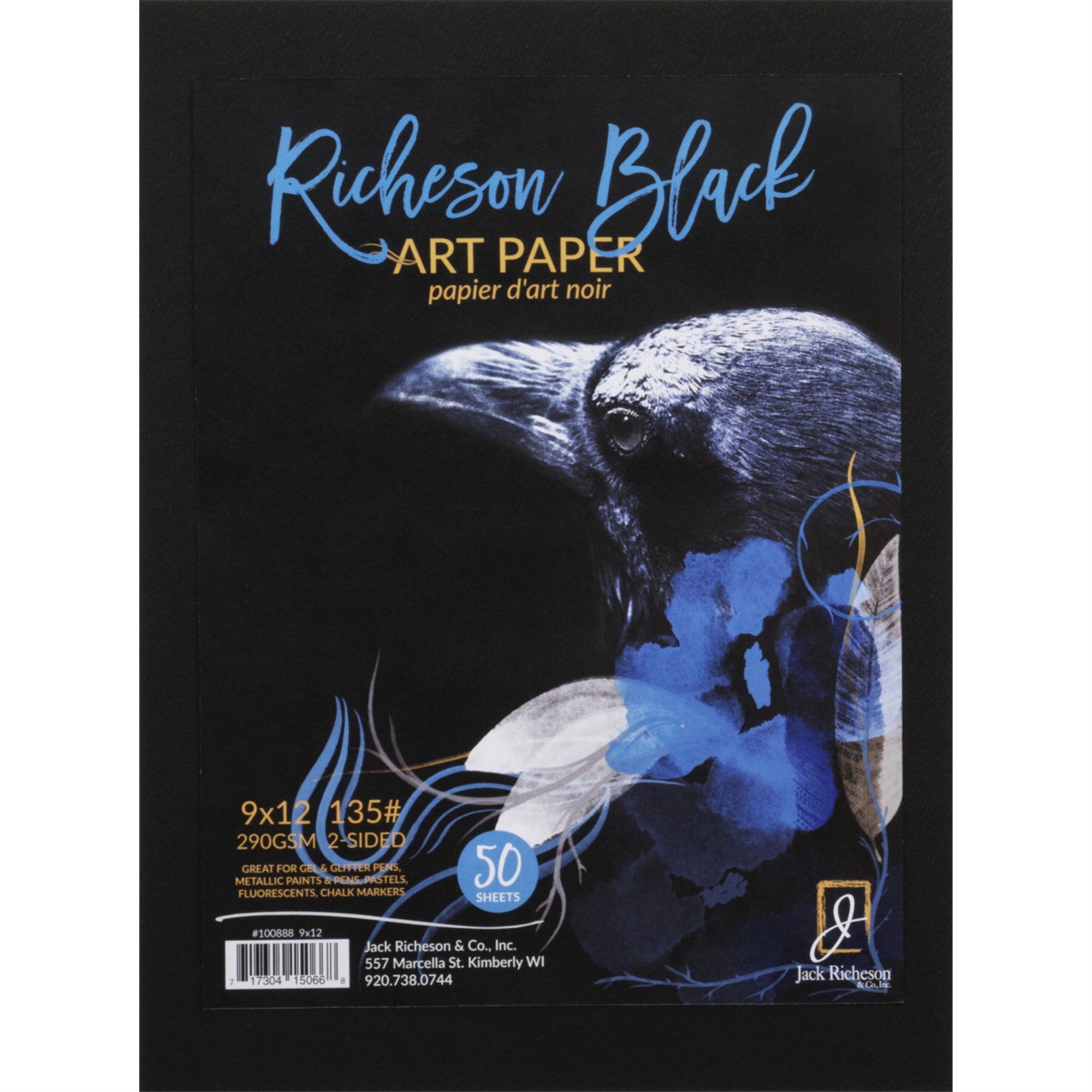 Jack Richeson Black Art Paper, 9 X 12 Inches, 135 Lb, 50 Sheets