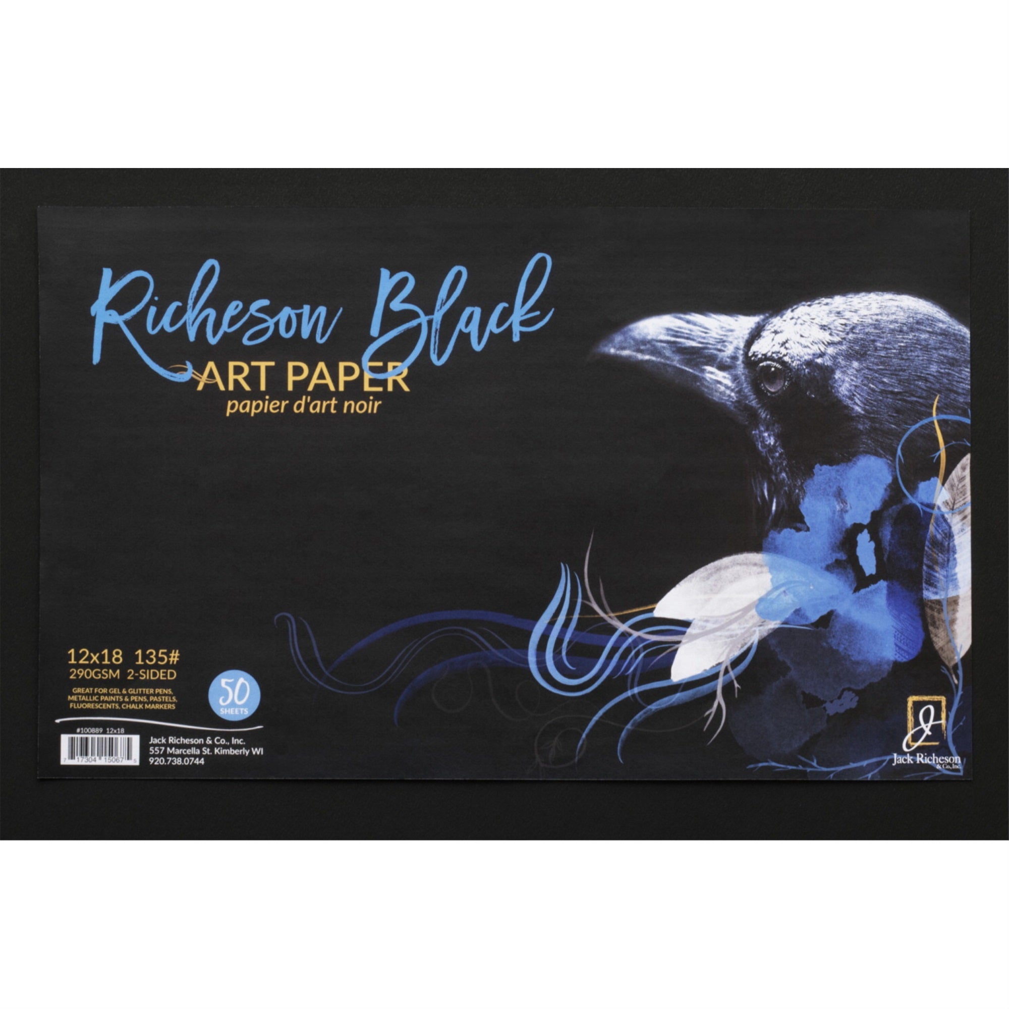 Jack Richeson Watercolor Paper, 12 X 18 Inches, 135 Lb, Black, 50 Sheets