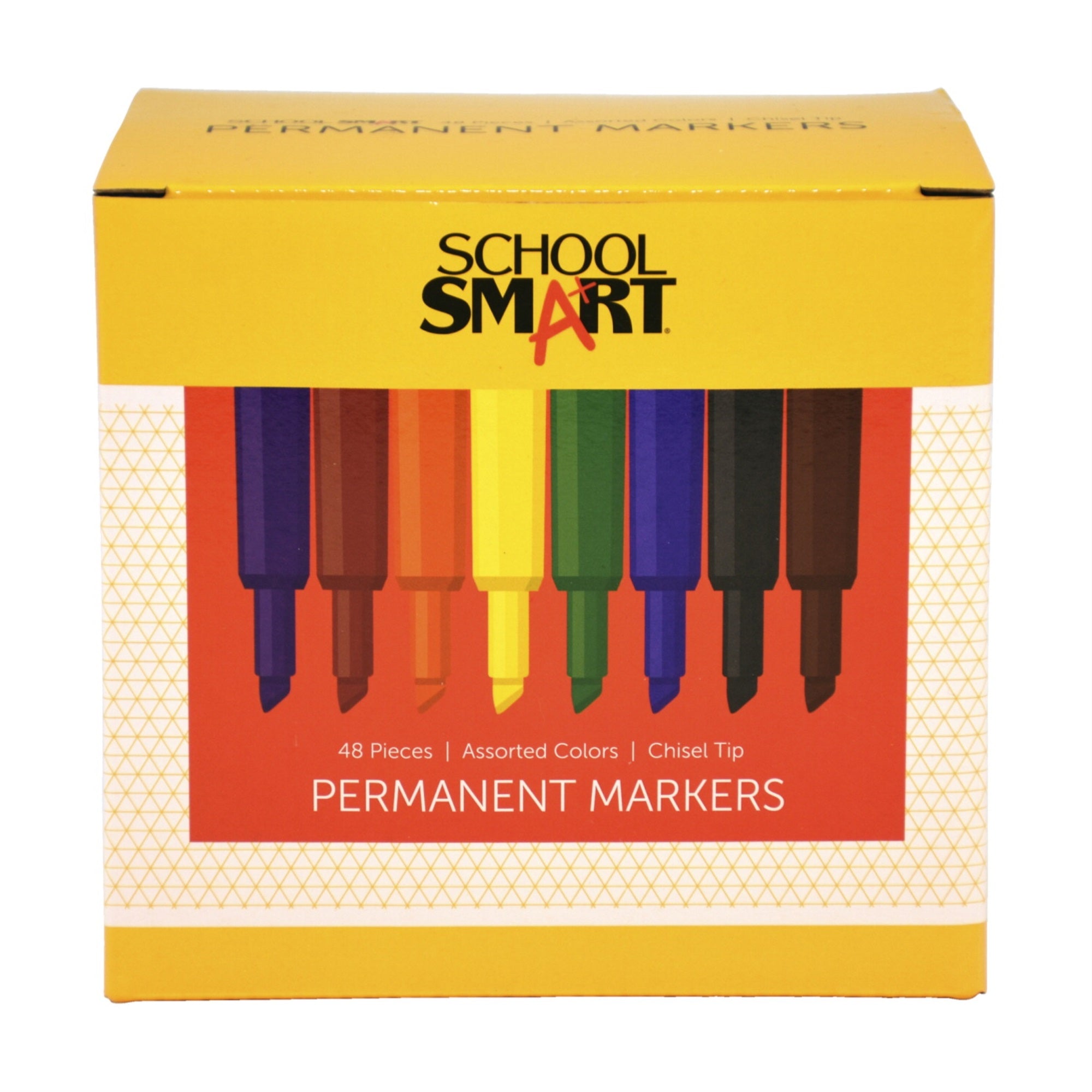 School Smart Permanent Marker, Broad Chisel Tip, Assorted Colors, Set Of 48