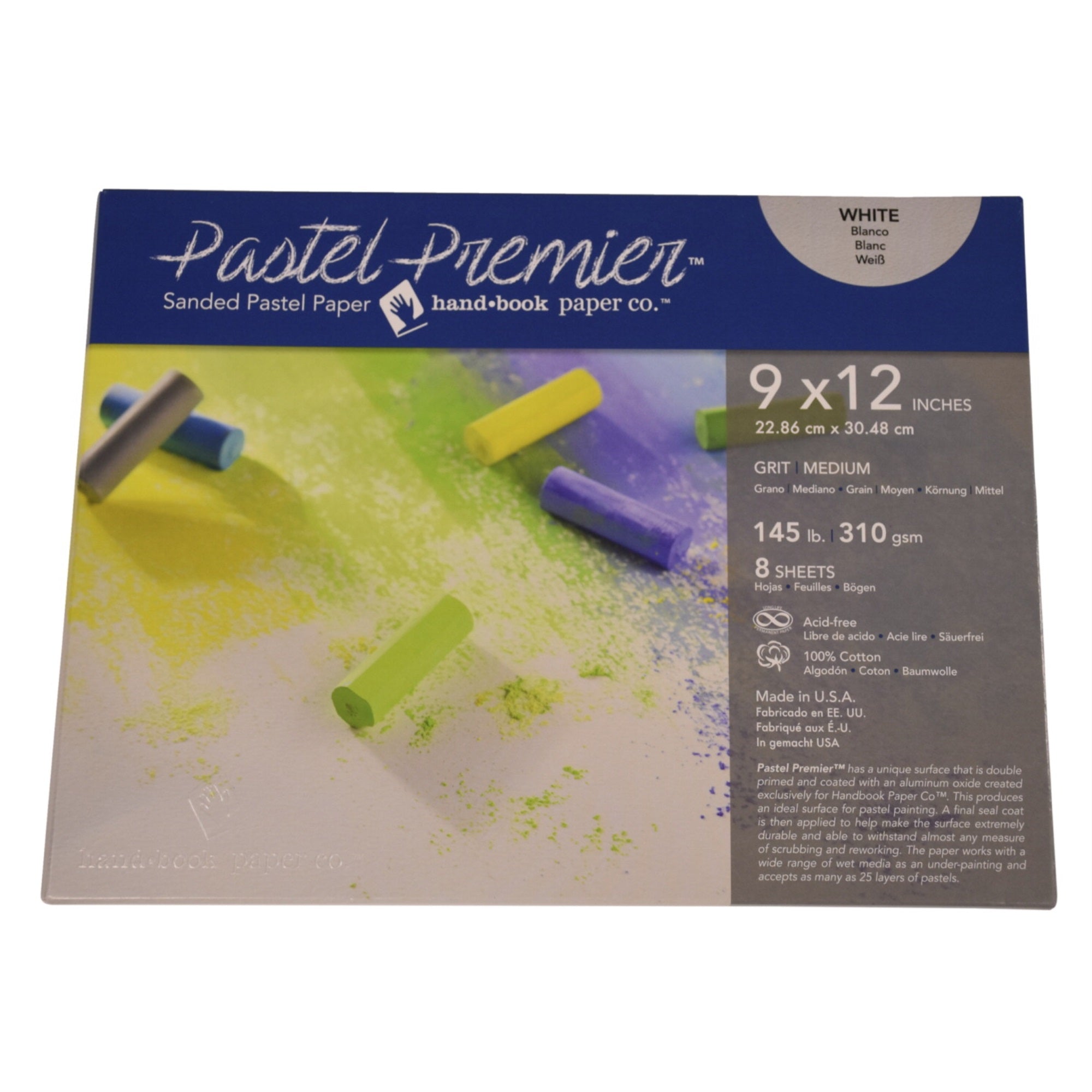 Pastel Premier Sanded Pastel Paper, 9 X 12 Inches, Medium Grit, White, 145 Lb, 8 Sheets