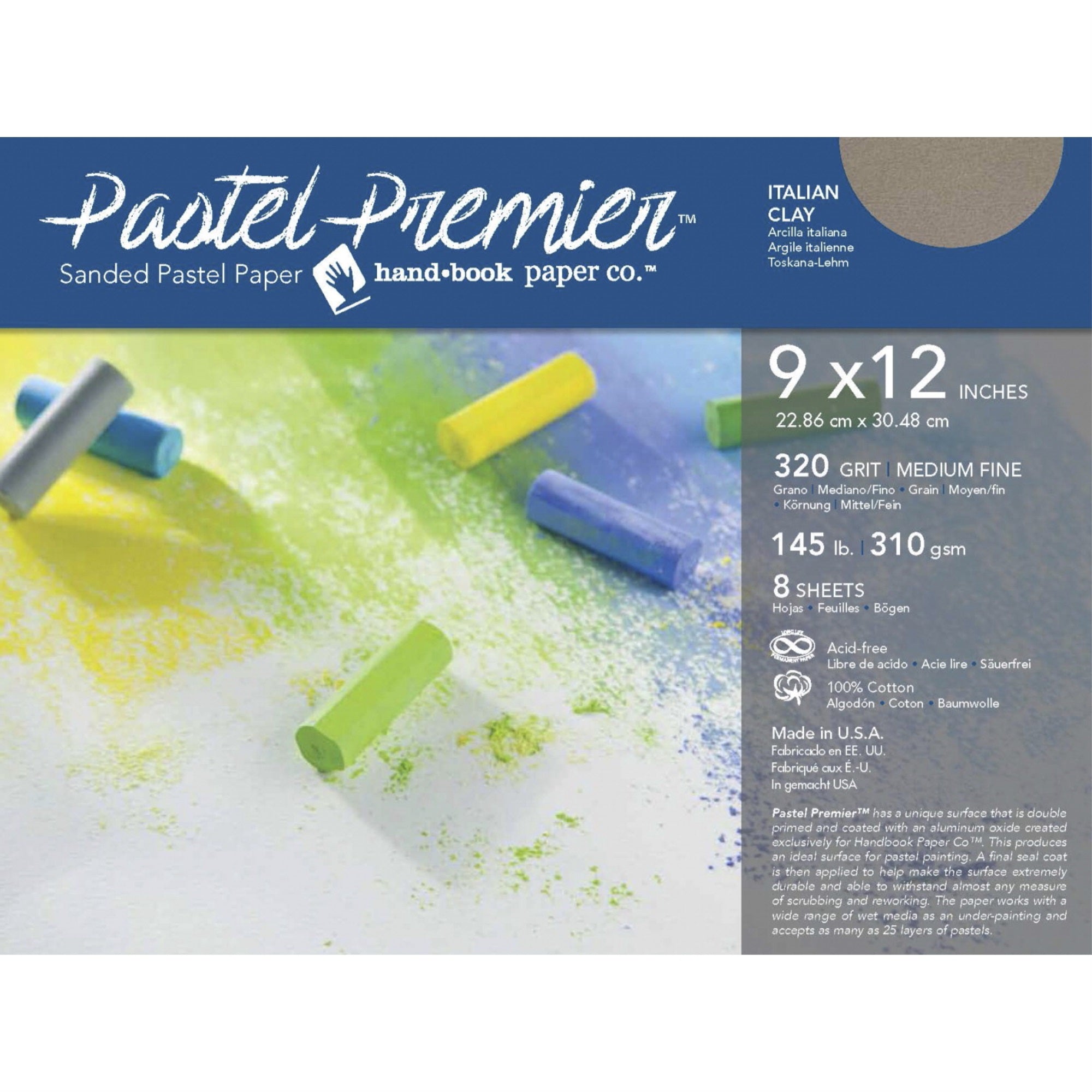 Pastel Premier Sanded Pastel Paper, 9 X 12 Inches, Medium Grit, Italian Clay, 145 Lb, 8 Sheets