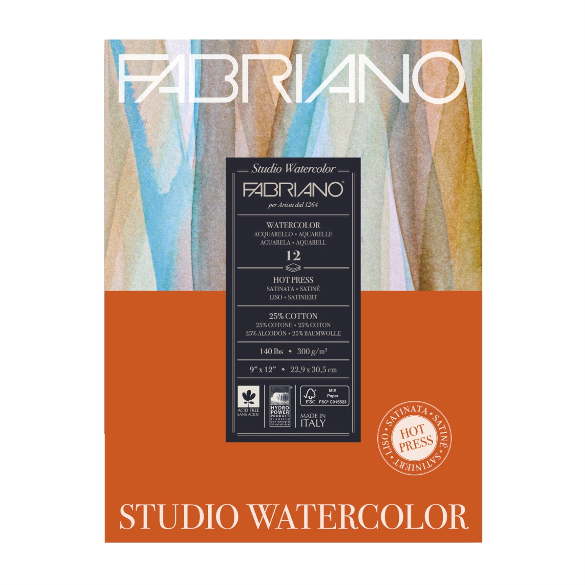 Fabriano Studio Watercolor Hot Press Pad, 9 X 12 Inches, 140 Lb, 12 Sheets
