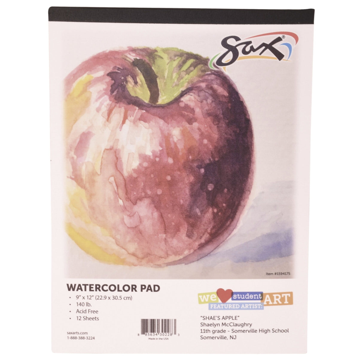Sax Watercolor Pad, 140 Lb, 9 X 12 Inches, White, 12 Sheets