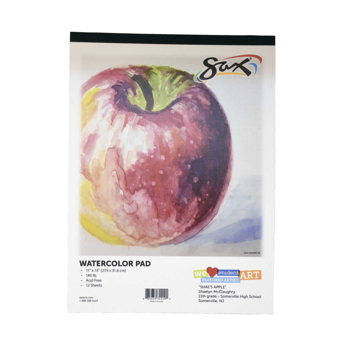 Sax Watercolor Pad, 140 Lb, 11 X 15 Inches, White, 12 Sheets