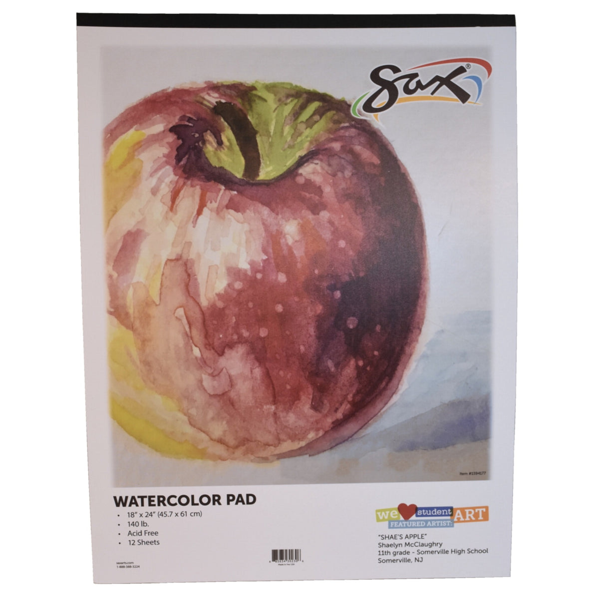 Sax Watercolor Pad, 140 Lb, 18 X 24 Inches, White, 12 Sheets