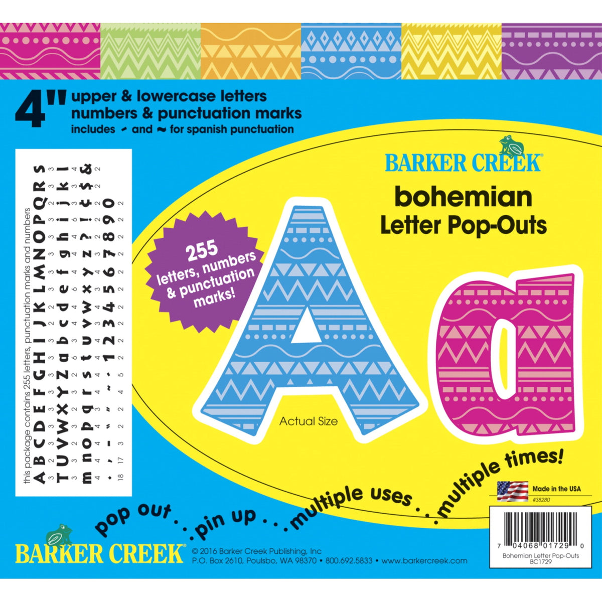 Barker Creek Letter Pop-Outs, 4 Inch, Bohemian, Set Of 255