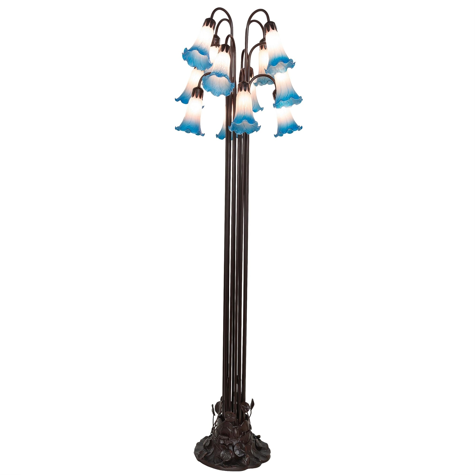 63' High Pink/Blue Tiffany Pond Lily 12 Lt Floor Lamp