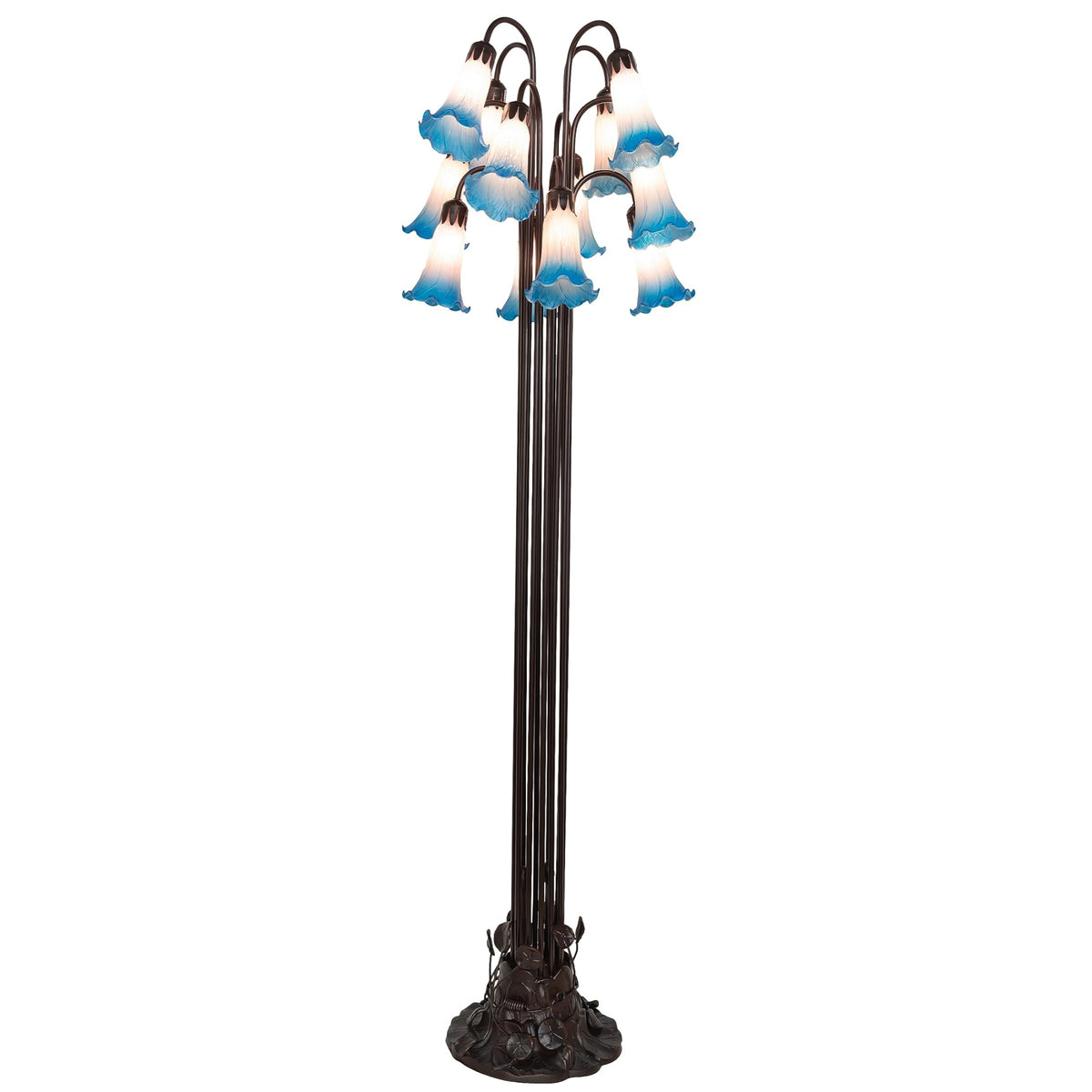 63' High Pink/Blue Tiffany Pond Lily 12 Lt Floor Lamp