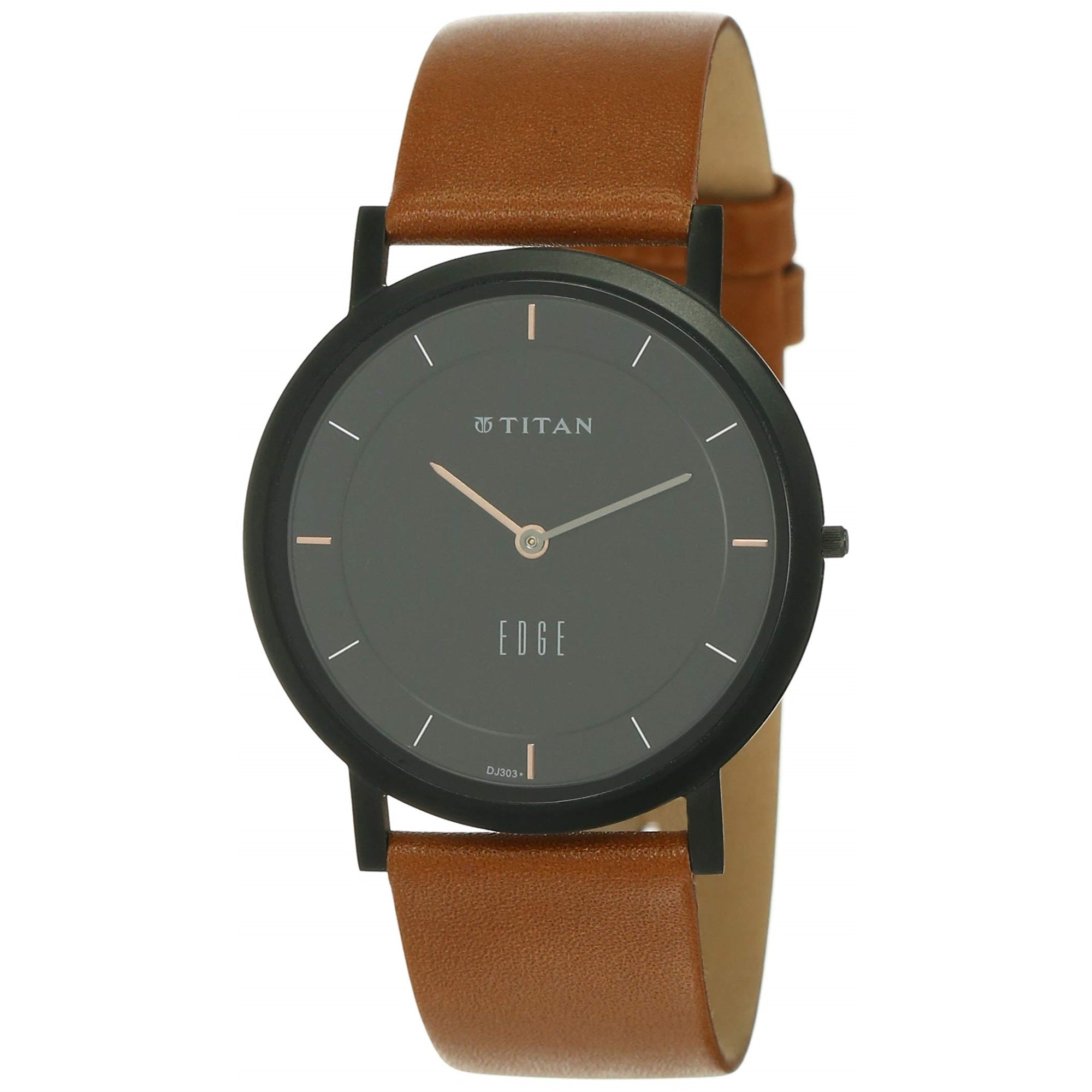 Titan Edge Quartz Analog Black Dial Leather Strap Watch for Men-NS1595NL03