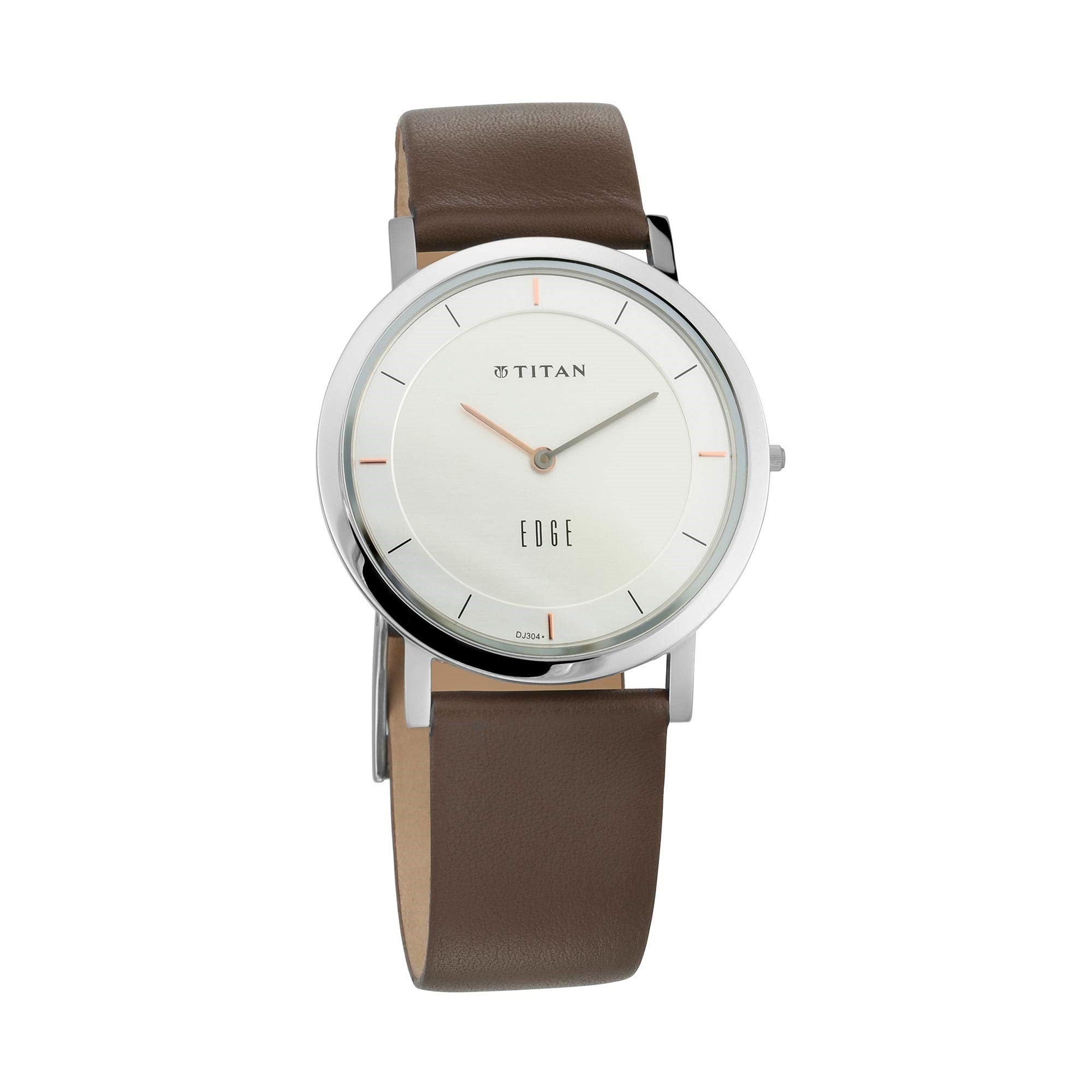 Titan Edge Silver Dial Analog Stainless Steel Leather Strap Watch for Men-NS1595SL03