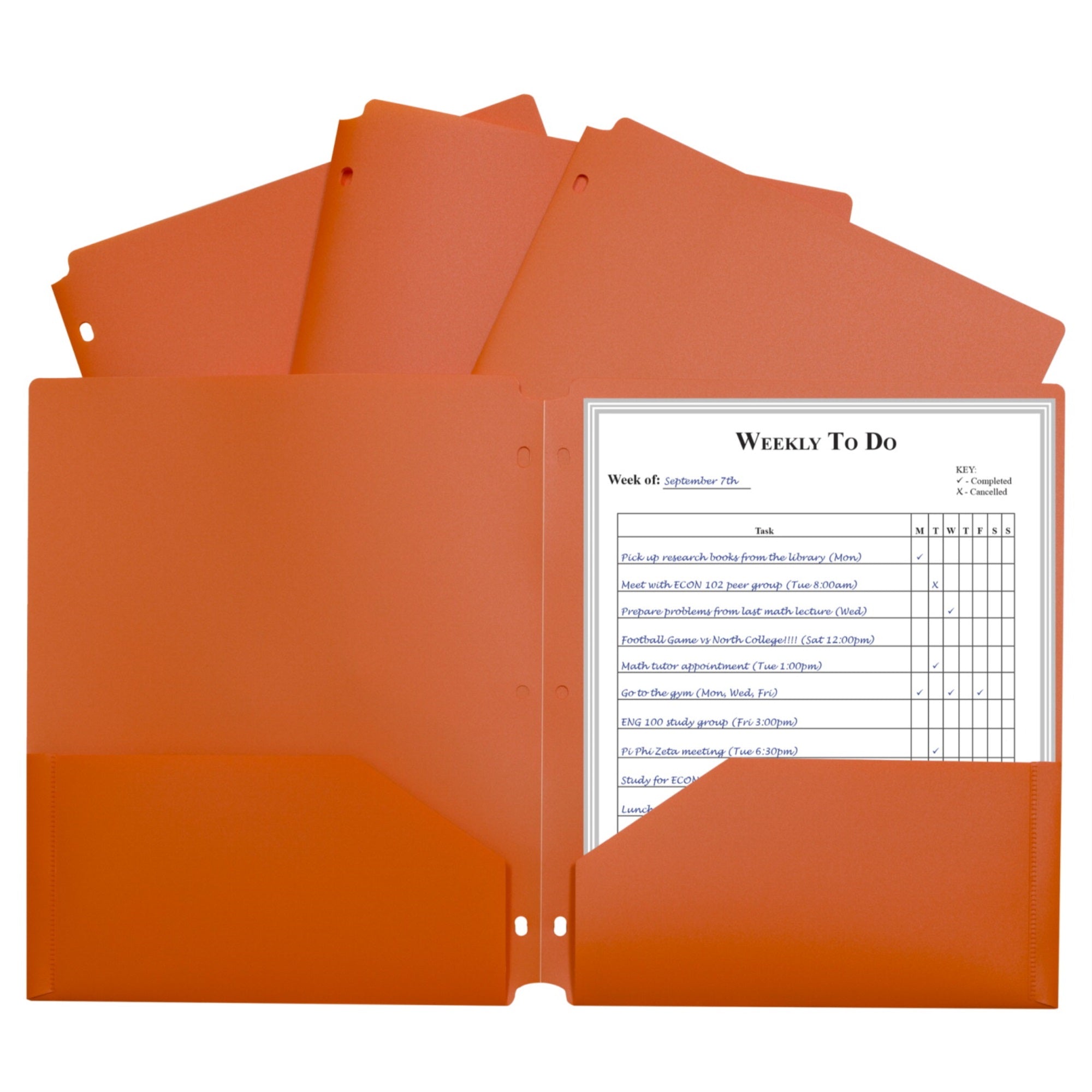 C-Line Poly Portfolio Folders 3-Hole Punch, Letters, 2-Pockets, Orange, Pack Of 25