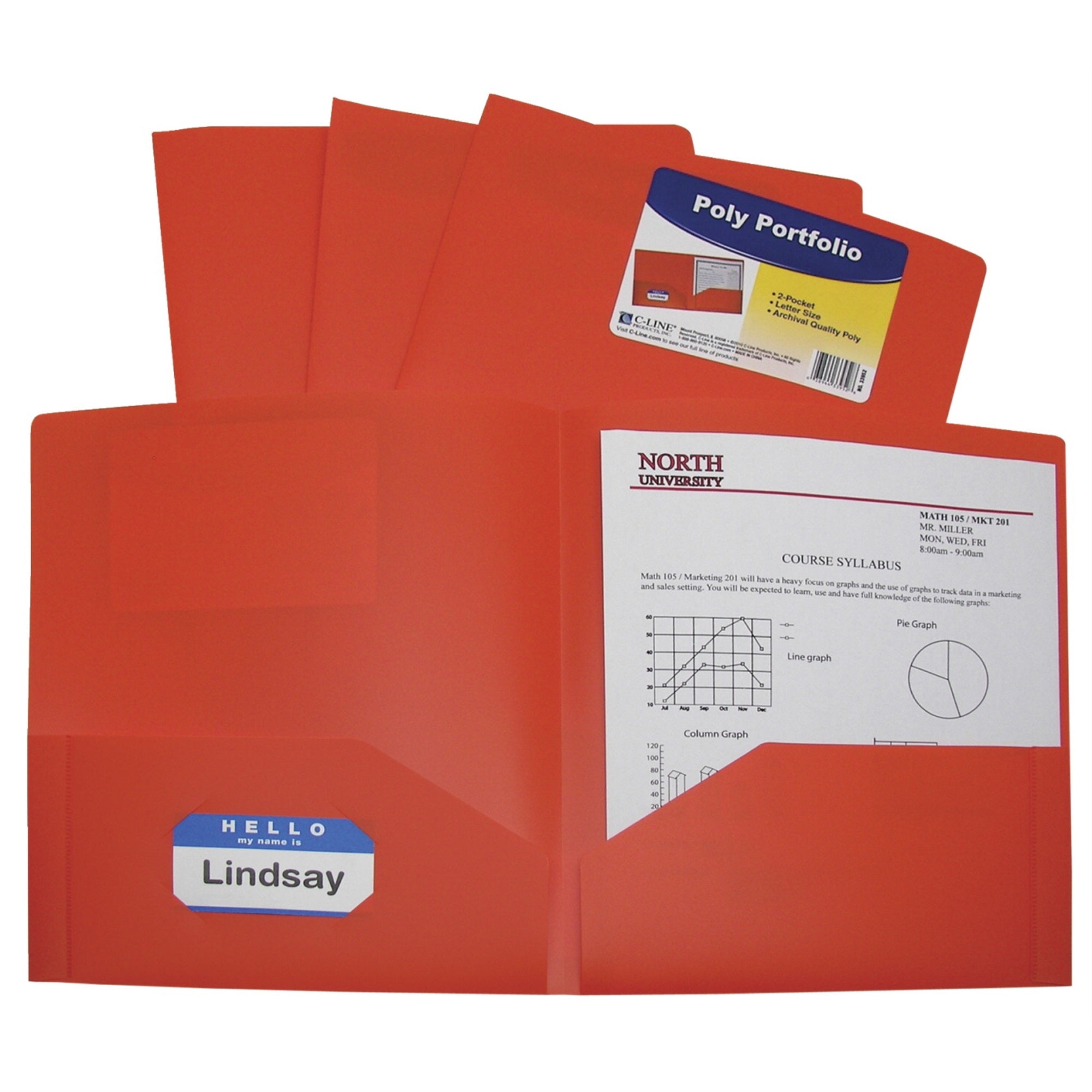 C-Line Poly Portfolio Folders, Letter, 2-Pocket, Orange, Pack Of 25