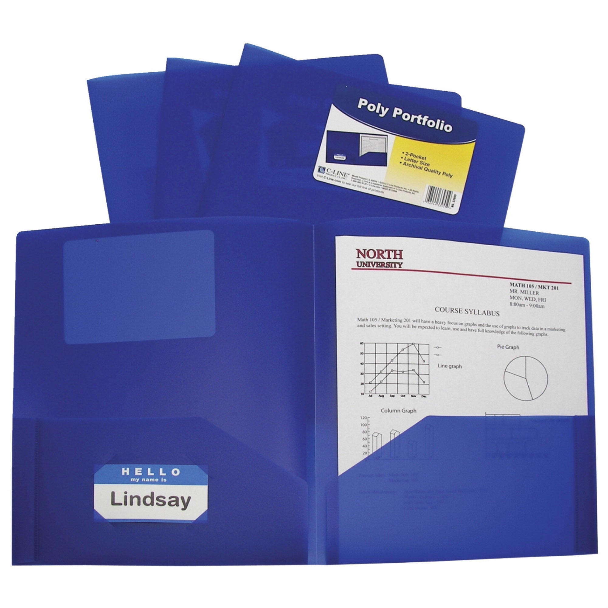 C-Line Poly Portfolio Folders, Letter, 2-Pocket, Blue, Pack Of 25