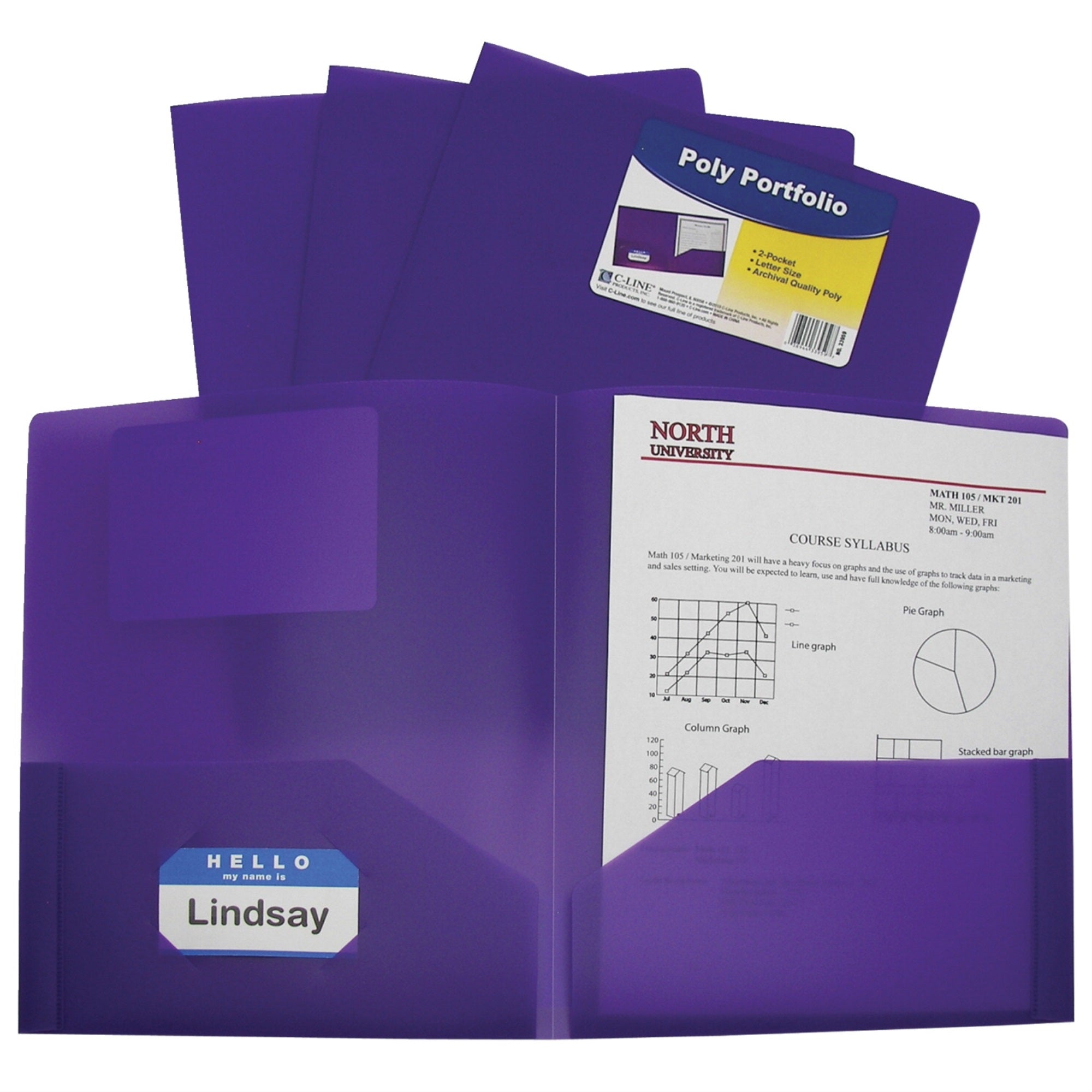 C-Line Poly Portfolio Folders, Letter, 2-Pocket, Purple, Pack Of 25