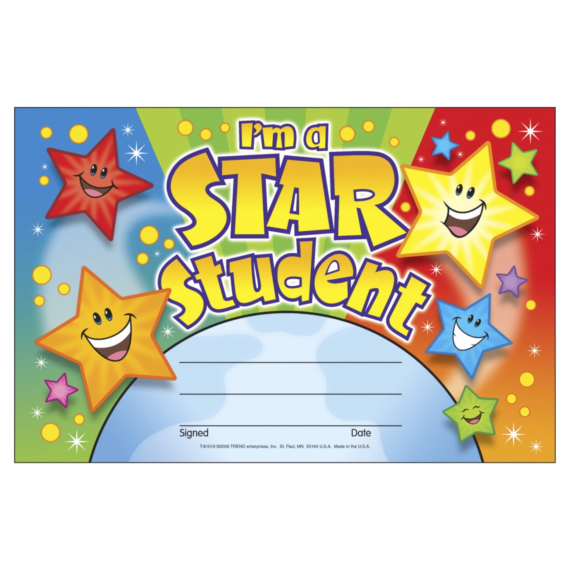 Trend Enterprises I'M A Star Student Recognition Award, Pack Of 30