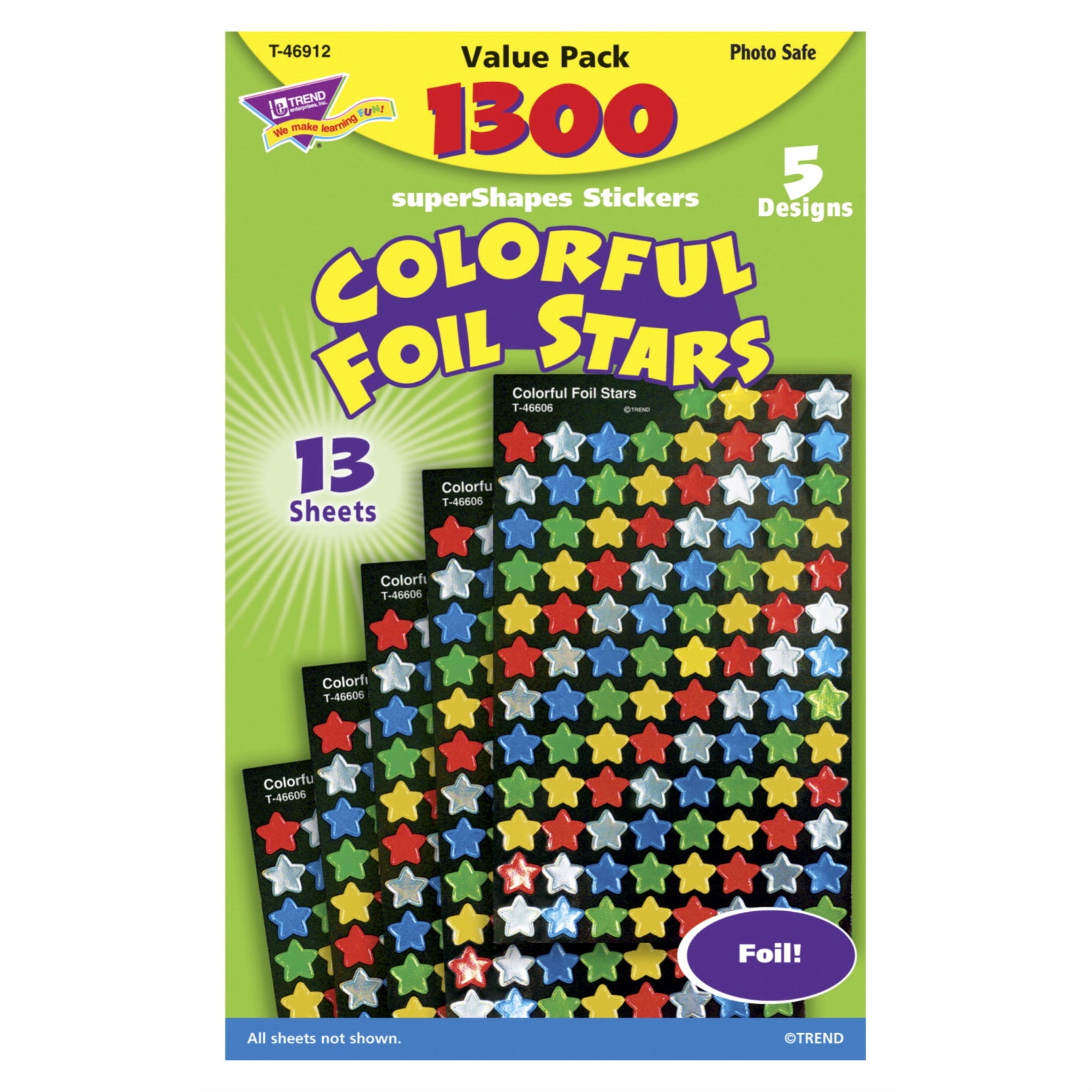 Trend Enterprises Colorful Foil Stars Supershapes Stickers, Pack Of 1300