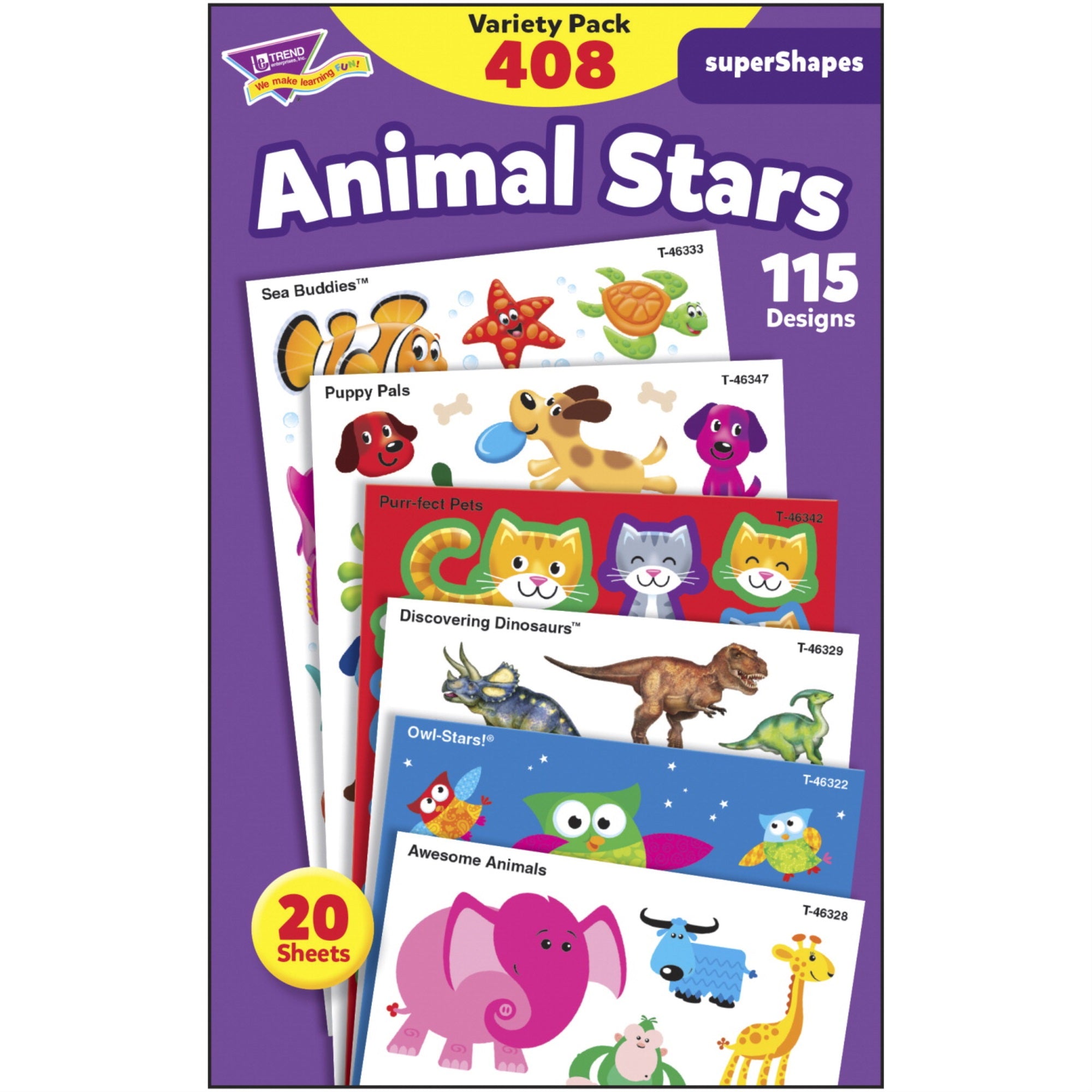 Trend Enterprises Animal Stars Supershapes Stickers, Pack Of 408