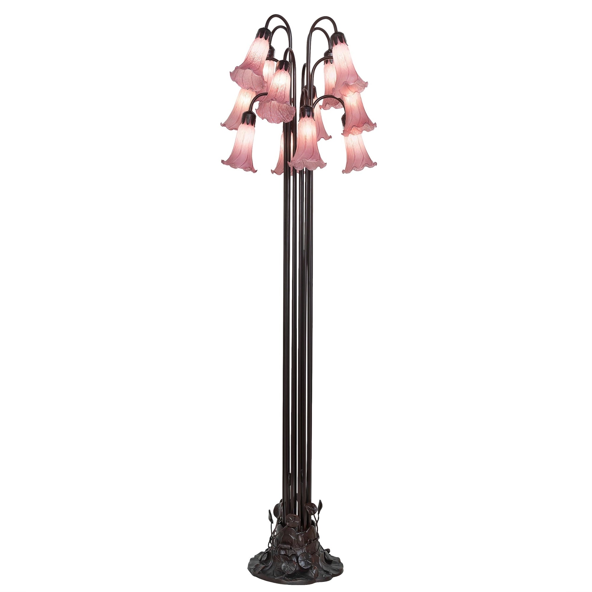 60'H Lavender Tiffany Pond Lily 12 Lt Floor Lamp