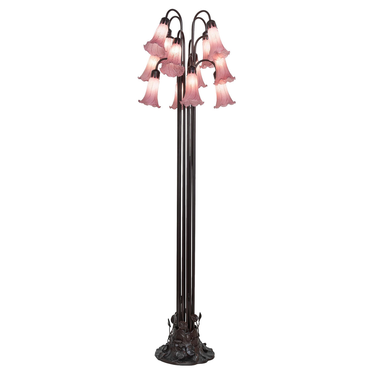 60'H Lavender Tiffany Pond Lily 12 Lt Floor Lamp