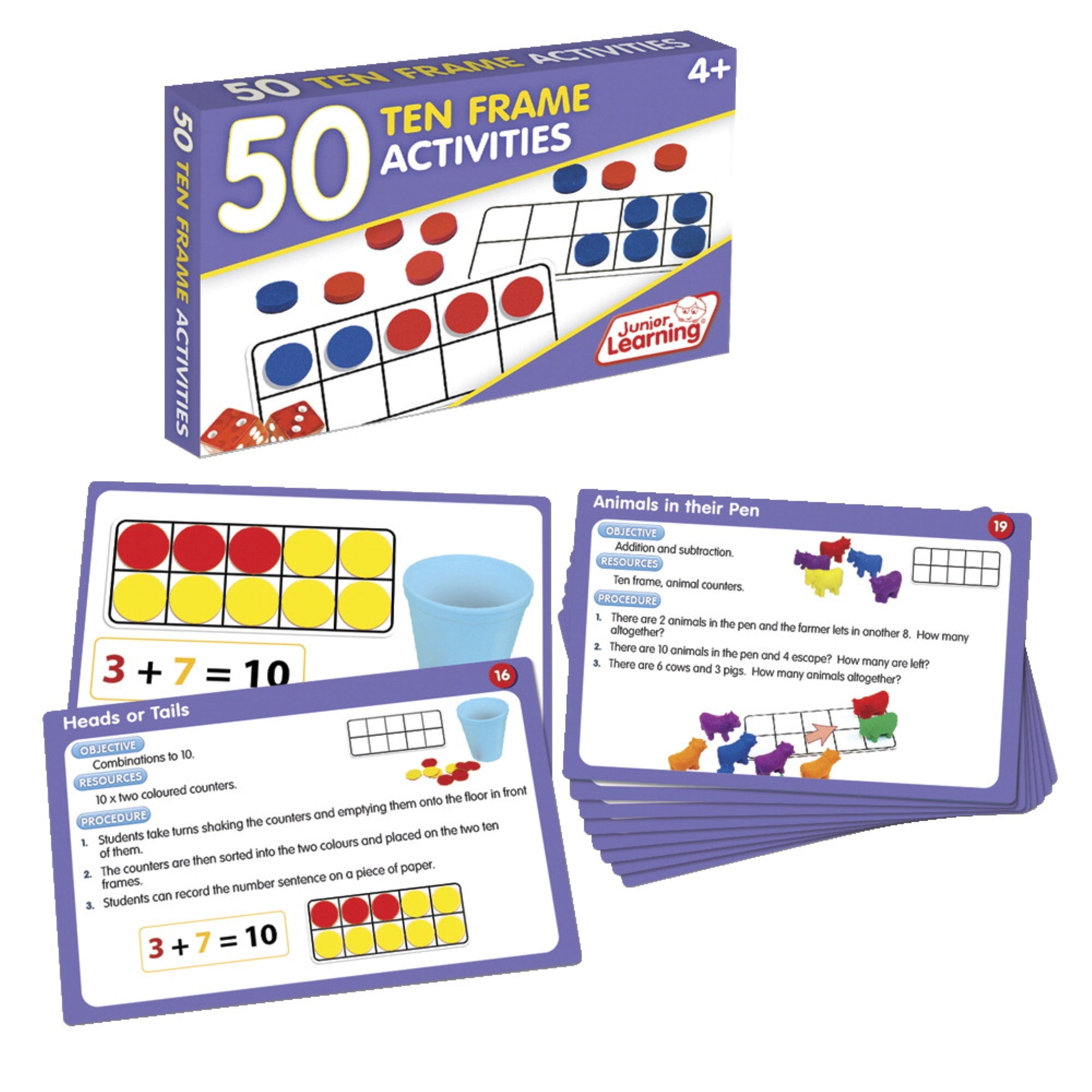 Junior Learning 50 Ten Frame Activities Learning Set