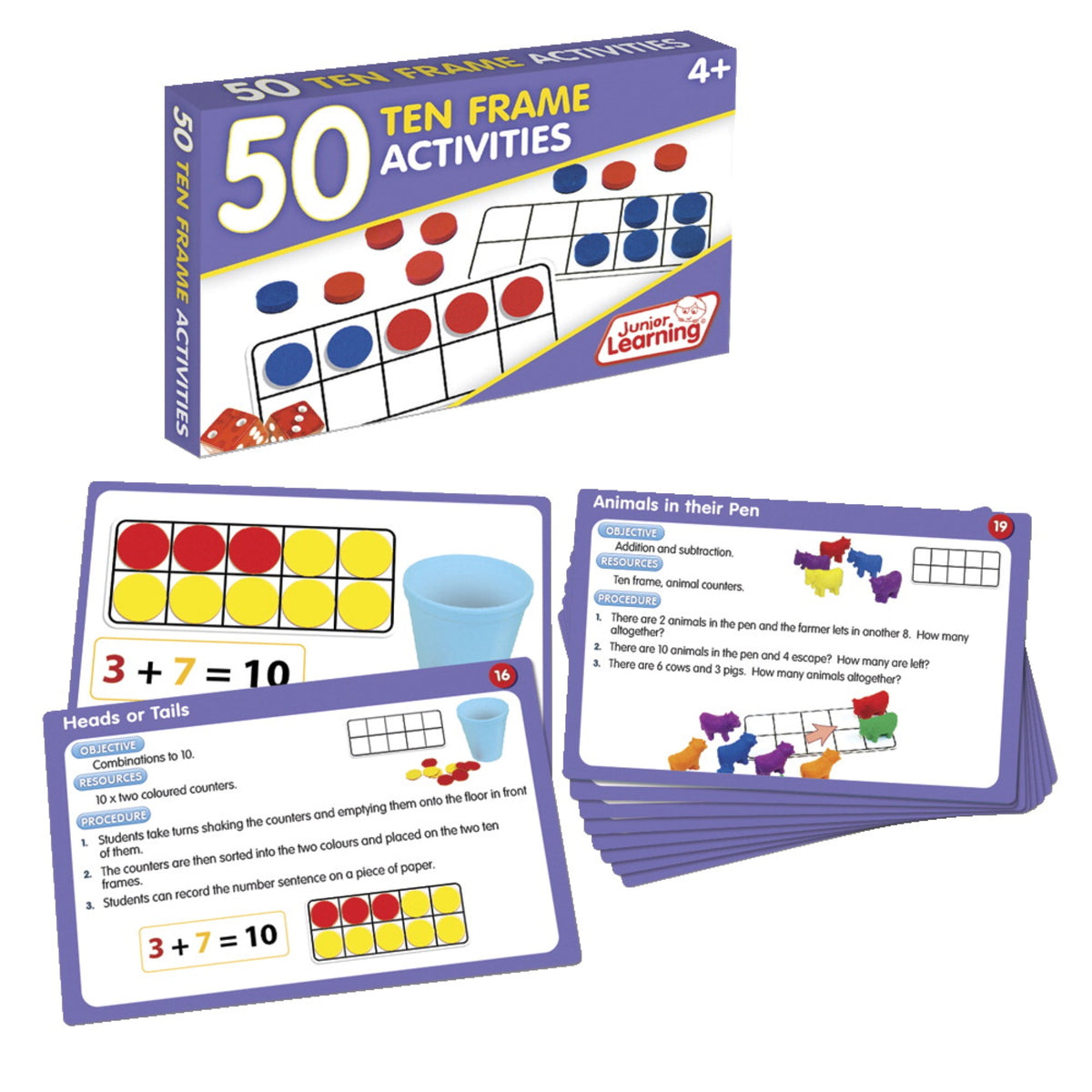Junior Learning 50 Ten Frame Activities Learning Set