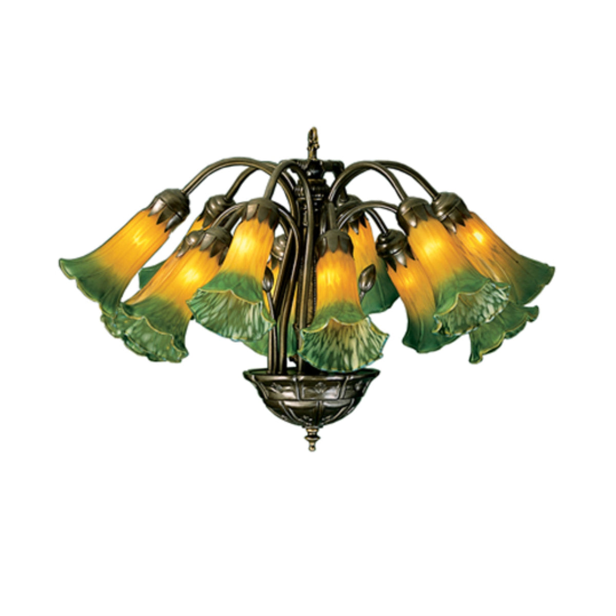 20'W Amber/Green Pond Lily 12 Lt Chandelier