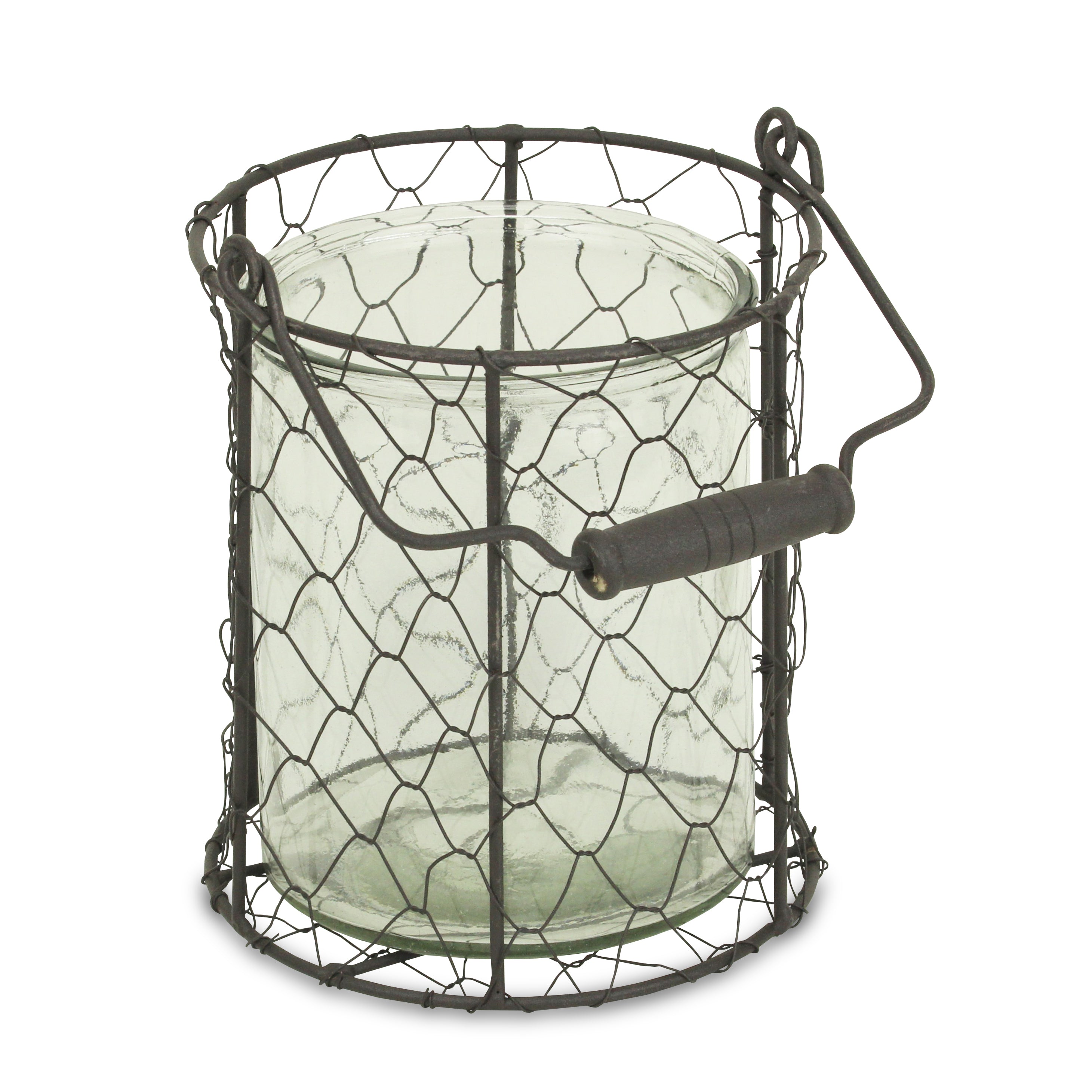 Teska Round Glass Jar in Brown Wire Basket- X-Large