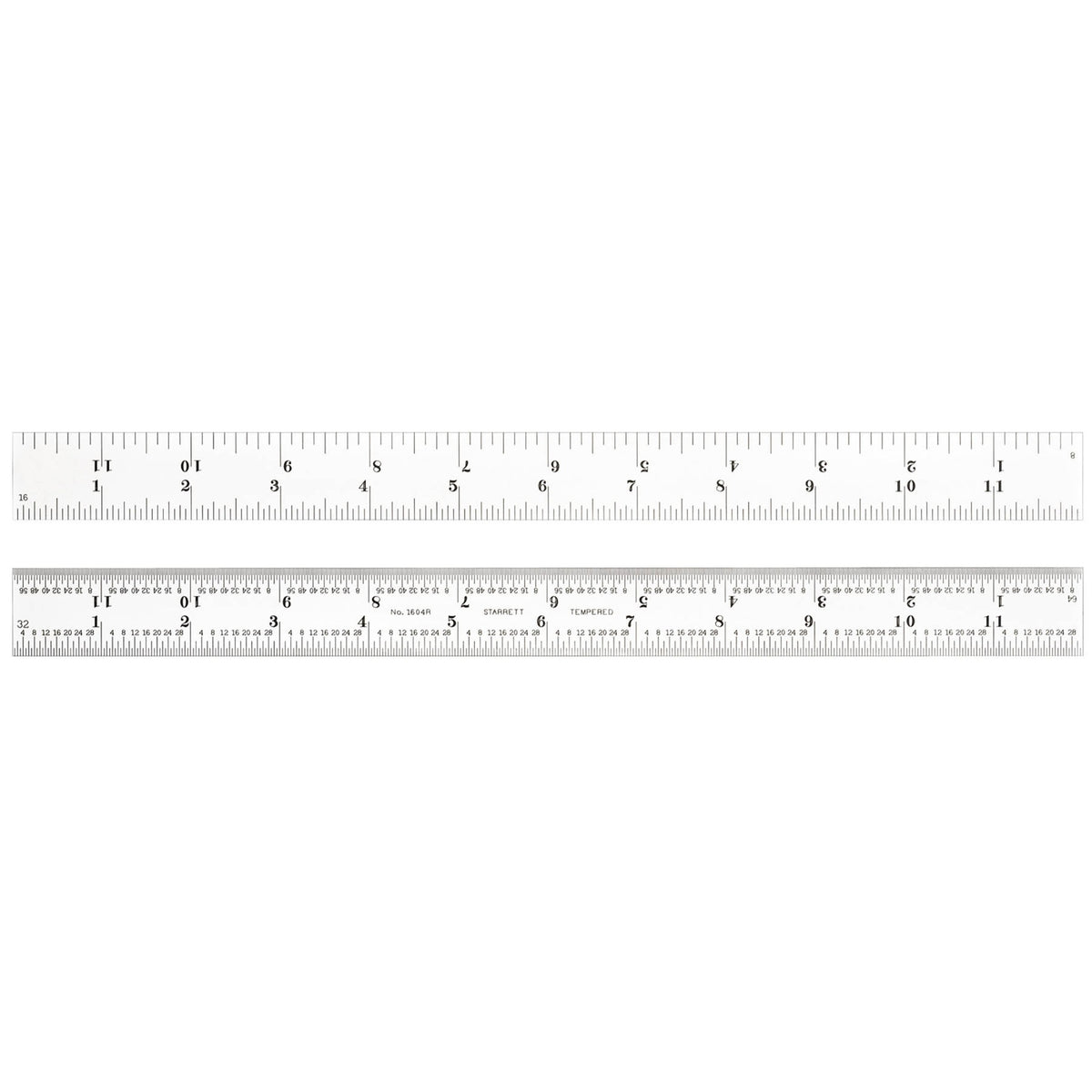 1604R-12 Spring Tempered Steel Rule With Inch Graduations, 4R Style Graduations, 12 Length, 1 Width, 3/64 Thickness