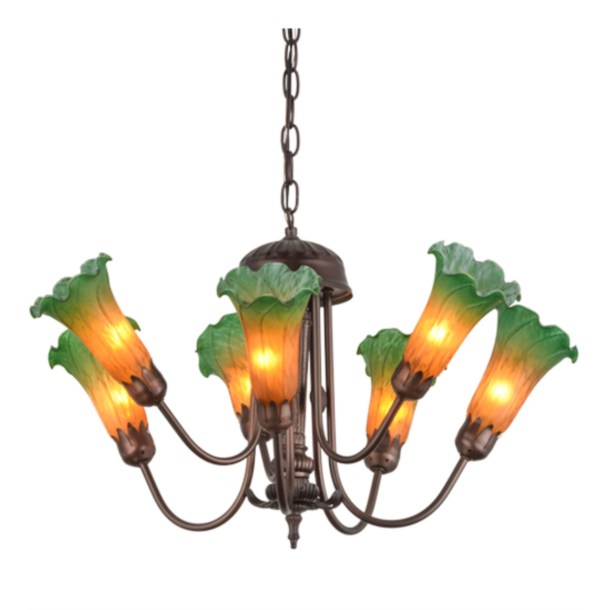 24'W Amber/Green Pond Lily 7 Lt Chandelier