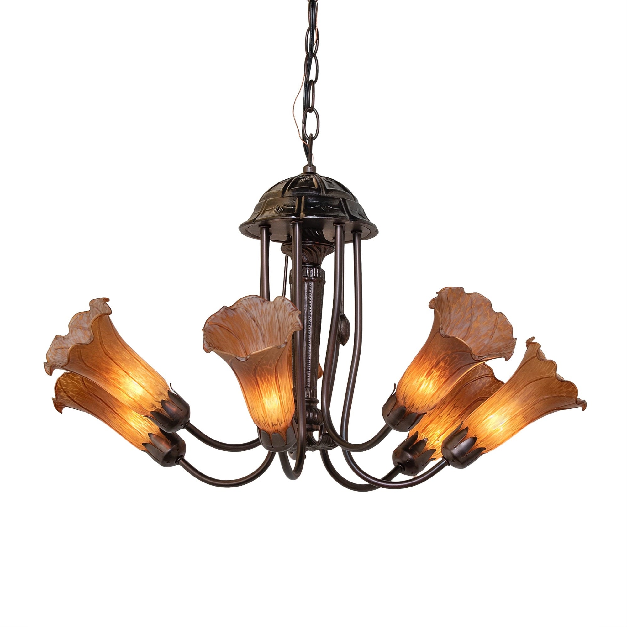 24' Wide Amber Tiffany Pond Lily 7 Light Chandelier