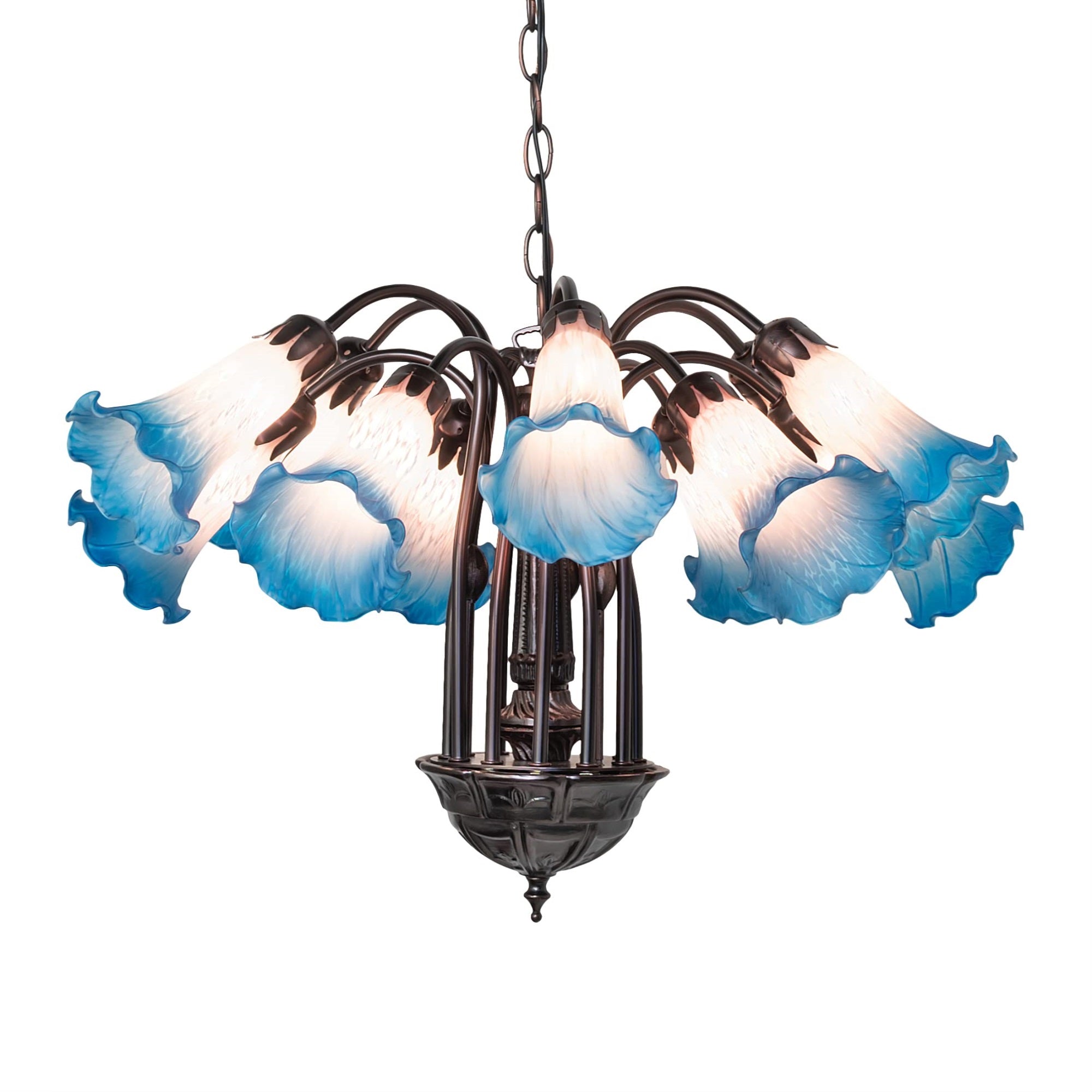 24' Wide Pink/Blue Tiffany Pond Lily 12 Lt Chandelier
