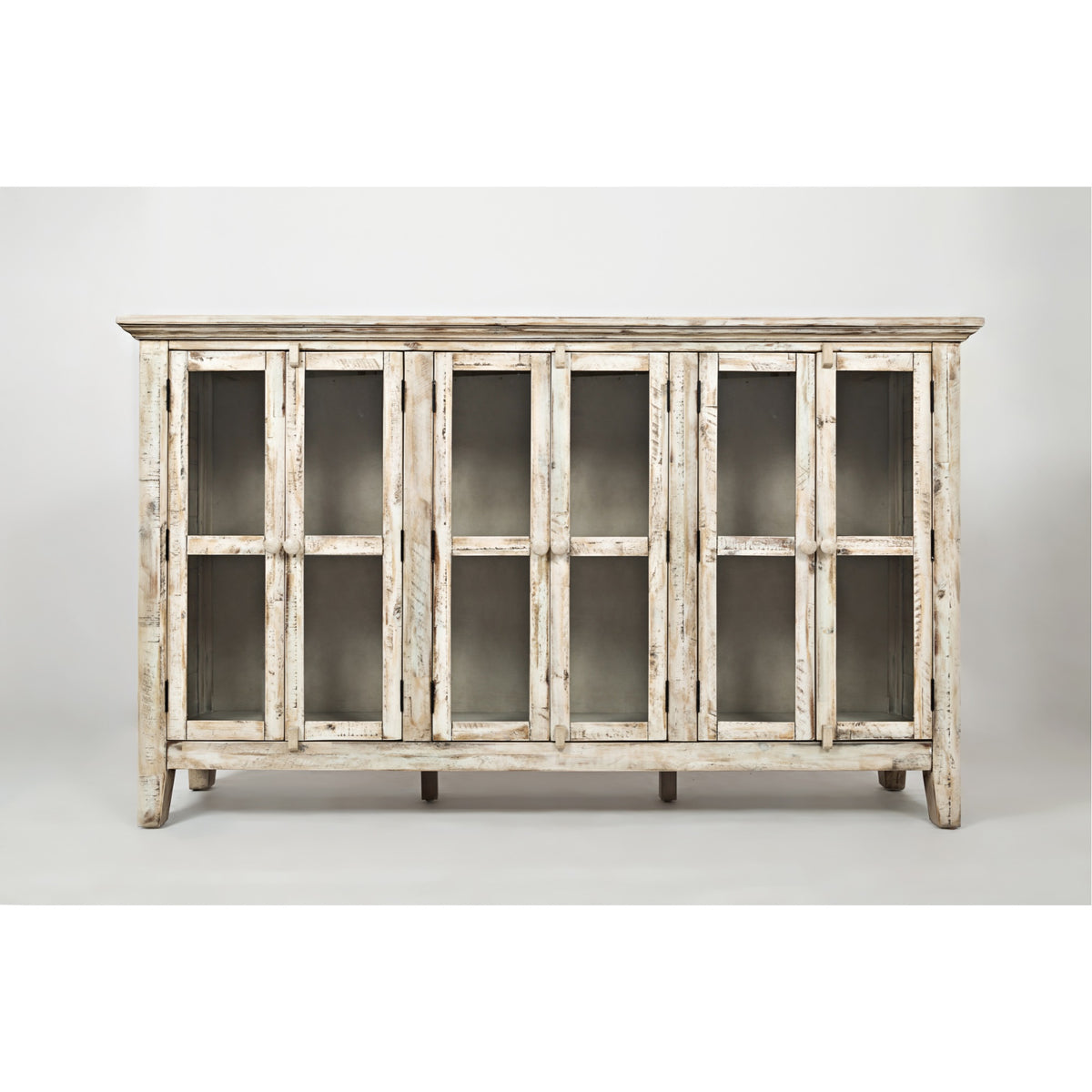 Rustic Shores 70' Coastal Distressed Acacia Six-Door Accent Cabinet