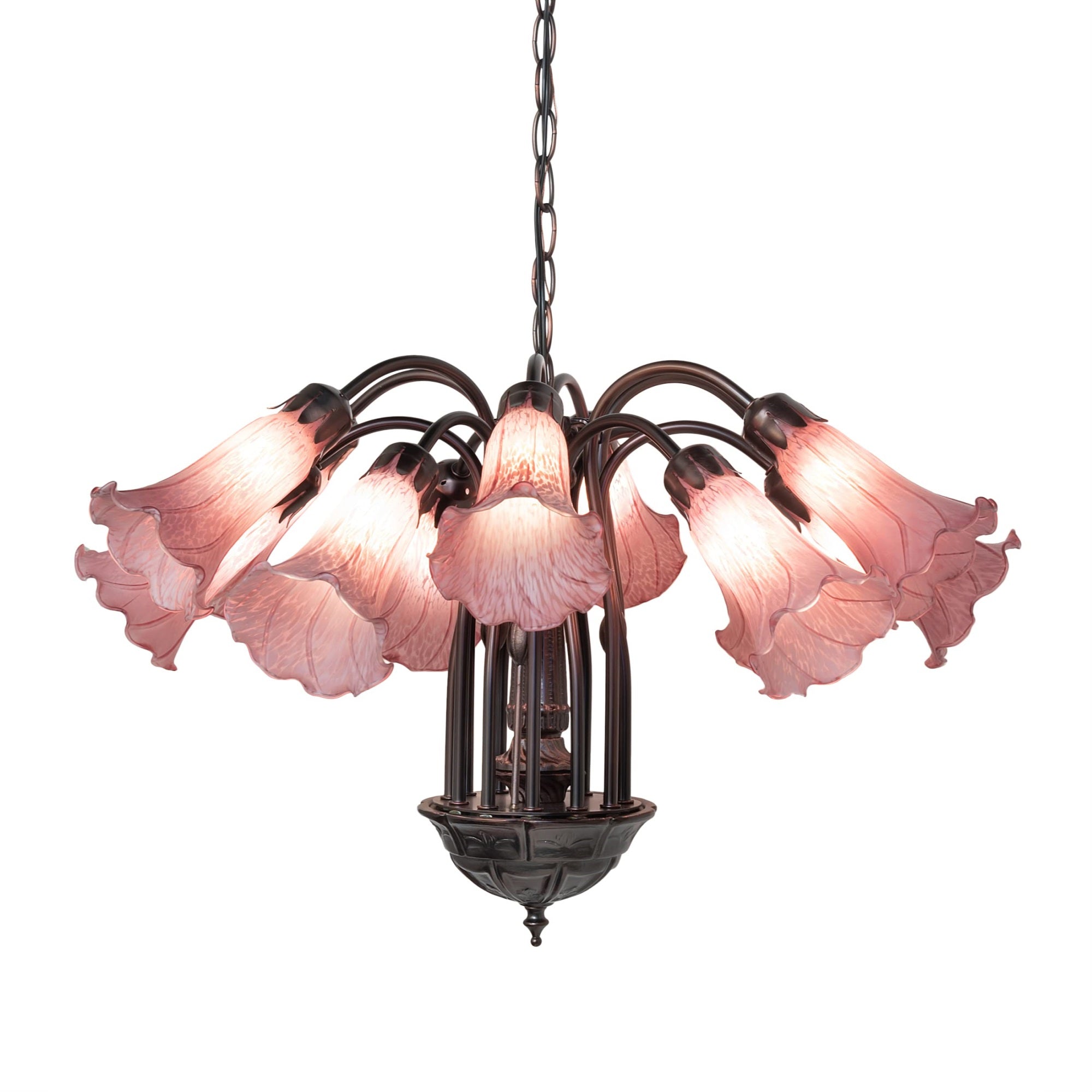 24' Wide Lavender Tiffany Pond Lily 12 Lt Chandelier