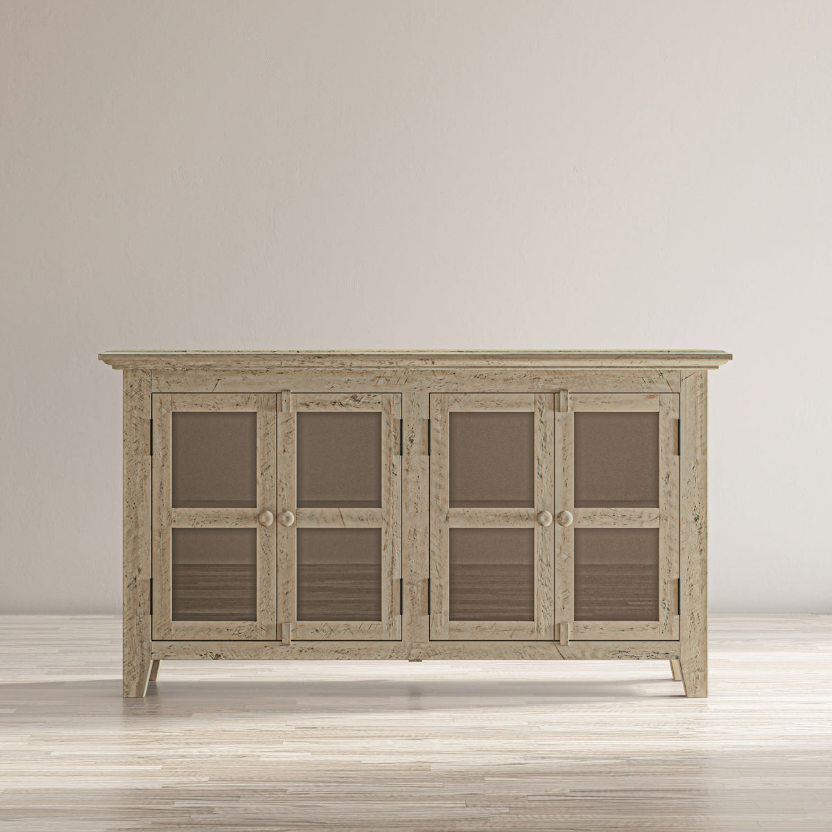 Rustic Shores 54' Coastal Distressed Acacia Four-Door Credenza Cabinet