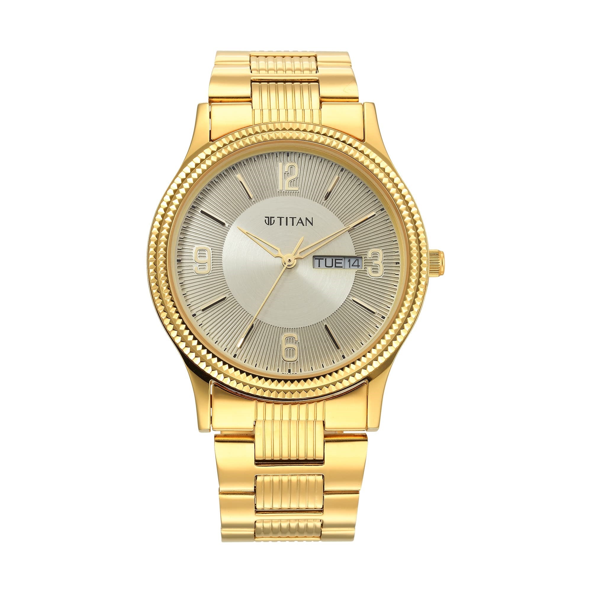 Titan Quartz Analog Champagne Dial Stainless Steel Strap Watch for Men-NS1650YM09