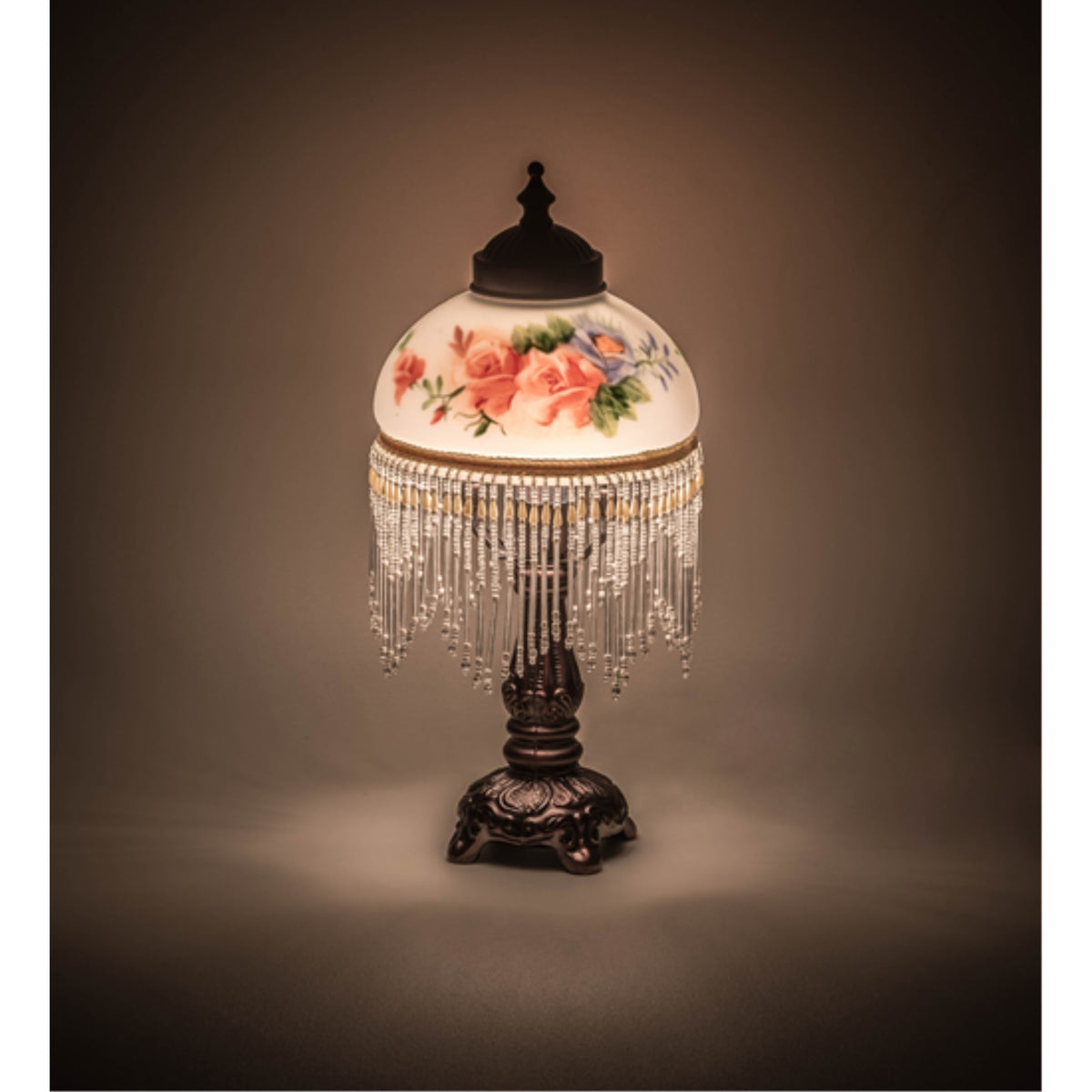 13' High Roussillon Rose Bouquet Fringed Mini Lamp