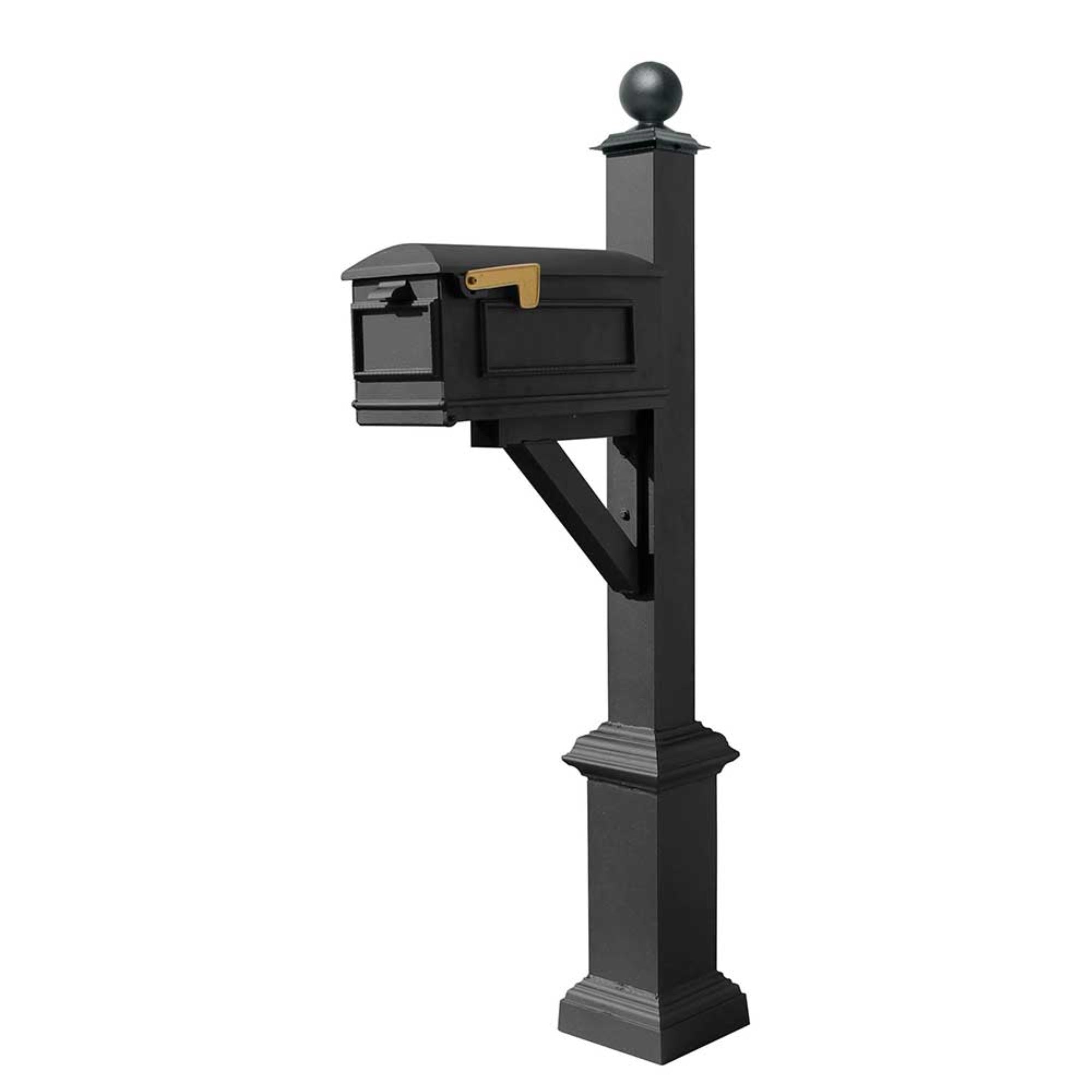 Westhaven System With Lewiston Mailbox, Square Base & Large Ball Finial In (Black)